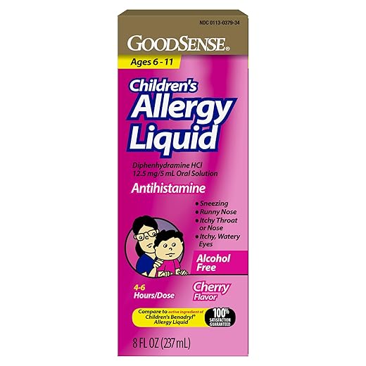 GoodSense Children's Allergy Relief, Liquid Medicine with Diphenhydramine HCl, Cherry Flavor, 8 OZ
