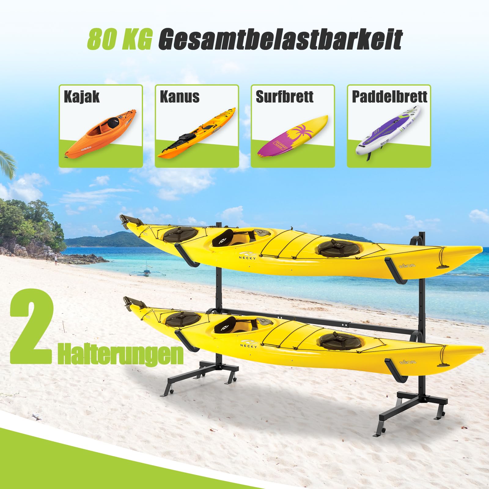 COSTWAY Kajak Halterung freistehend, Kajak Aufbewahrungsregal, Kajakständer für Kajaks, SUP und Kanus, 80 kg Tragkraft (Schwarz)