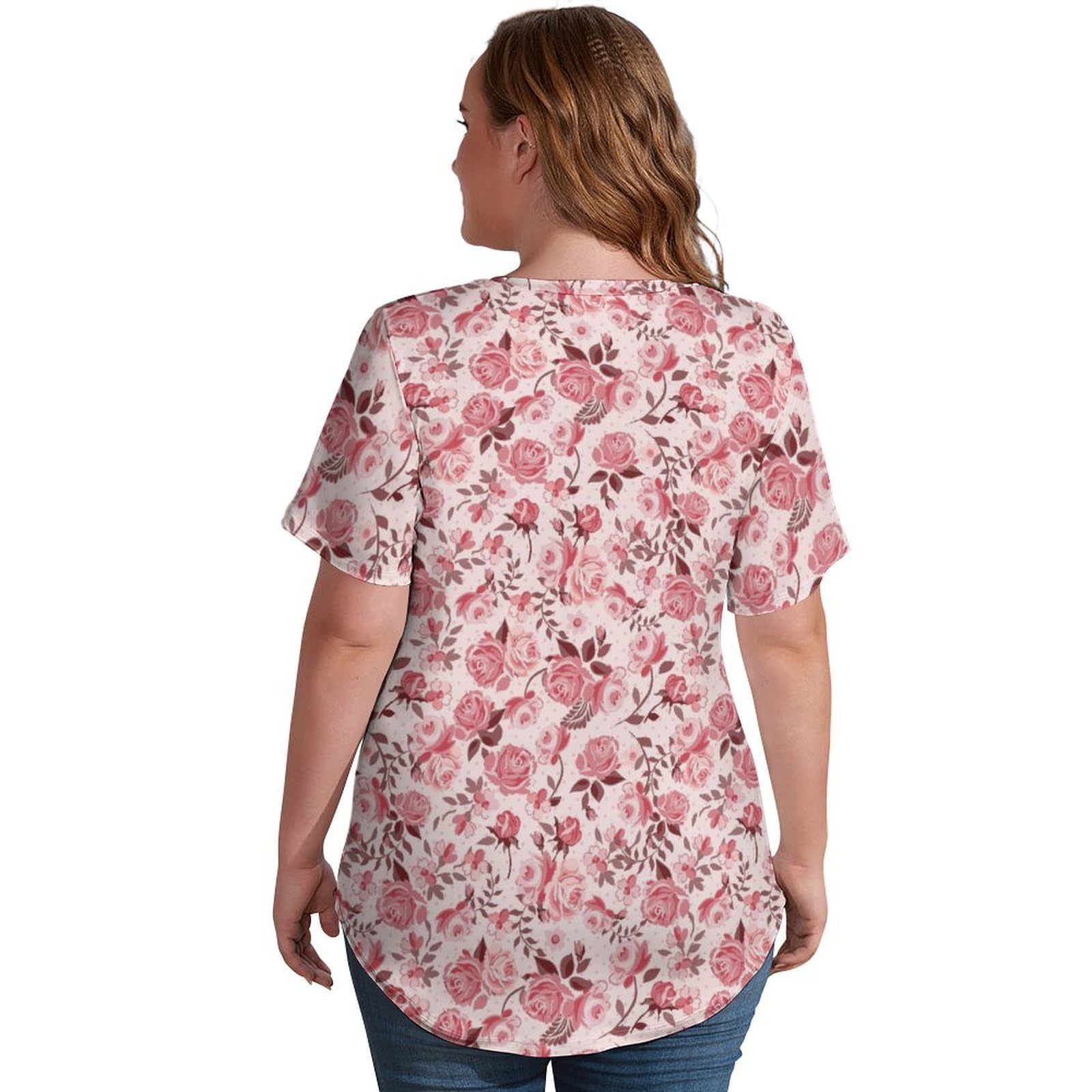 Amazon.co.jp: Tシャツ ピンク バラ 花柄 レディース 半袖 夏服 上着 V 