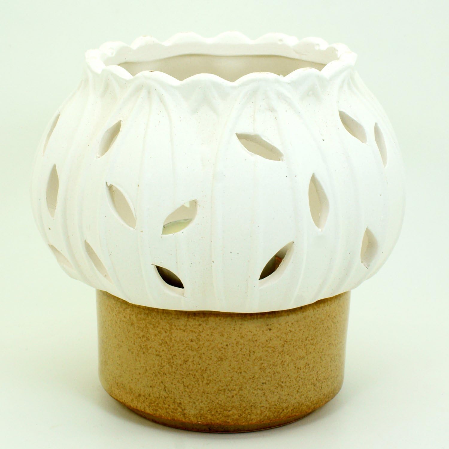 Opaline Spa Aromatherapy 'Lotus' Scented Clay Lamp Tealight Candle Holder Fragrance Oil Warmer / Diffuser + Oil + Candle Gift Set: Sandalwood Vanilla