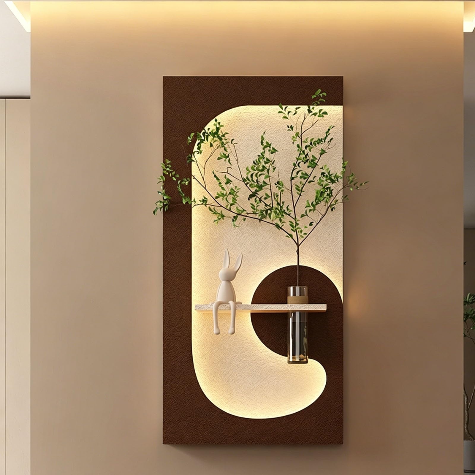 MDEUFYWEGB 3D Sandstone Wall Sculpture — Modern, Lightweight LED Luminous Art (Featuring Faux Greenery) — Decorative Wall Art for Living Rooms and Entryways(C,60 * 120cm/23.6 * 47.2in)