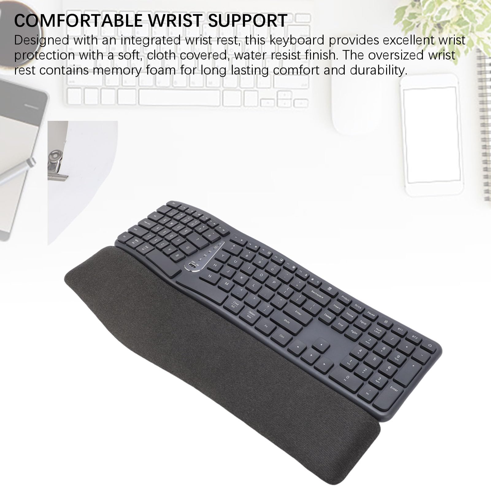 Annadue Tastiera Ergonomica Wireless, Tastiera Divisa, 2,4 G BT5.0 111 Chiavi Ricaricabili con Riposo Al Polso in Memory Foam, USB C per 98/10.
