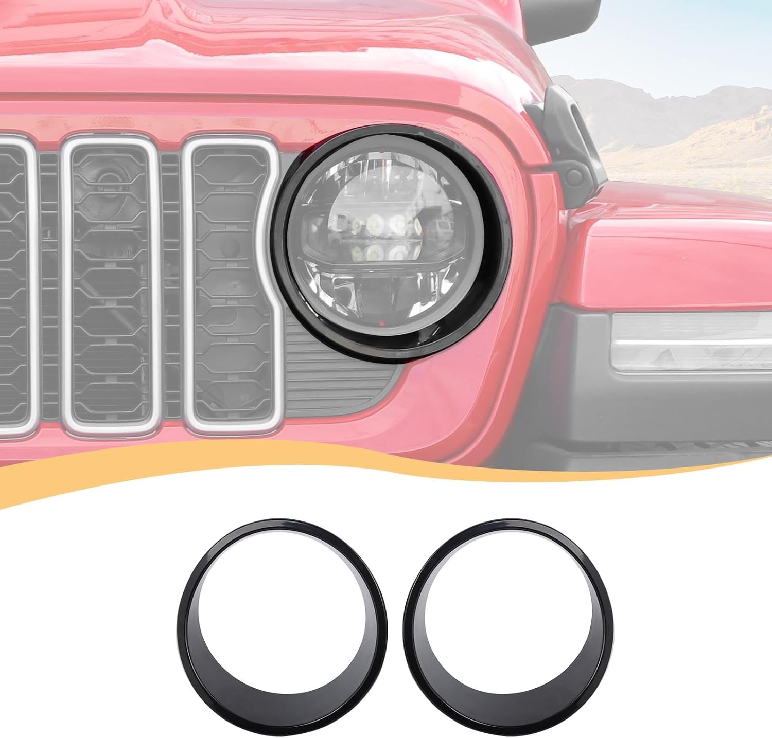 Hoolcar for Jeep JL Headlight Cover Trim Compatible with Jeep Wrangler JL & Wrangler Unlimited 2024 Front Head Light Lamp Trim Guard Exterior Accessories, Black