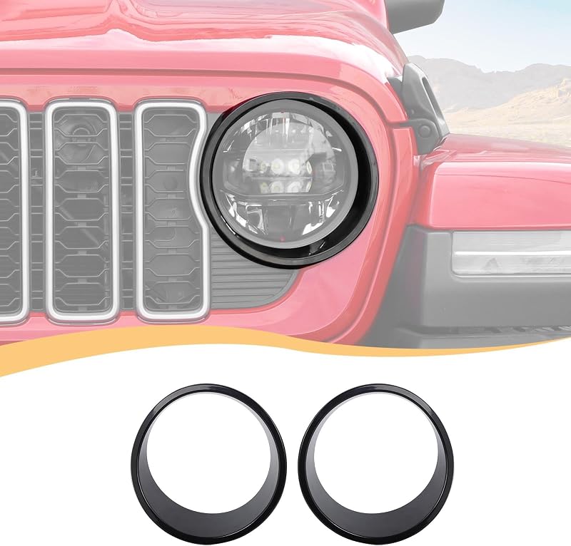 Moldura de acabamento do farol Hoolcar em ABS para Jeep Wrangler JL e JLU 2024 – Preta
