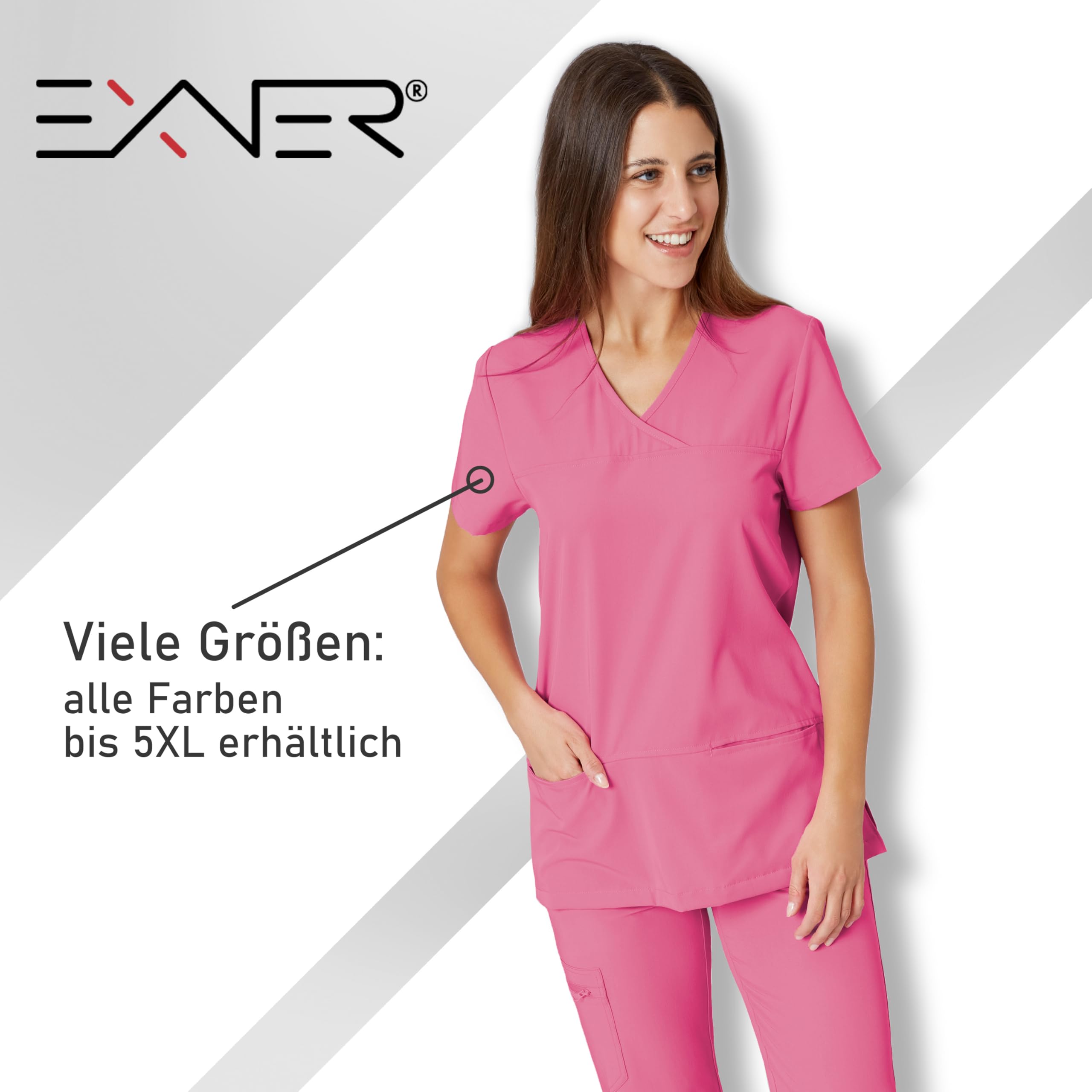 EXNER medizinischer Schlupf-Kasack X-Top, für Damen in Krankenpflege, Altenpflege, Kosmetik, Medizin, lieferbar in weiß, grau, schwarz, blau, pink, von Größe XS-5XL