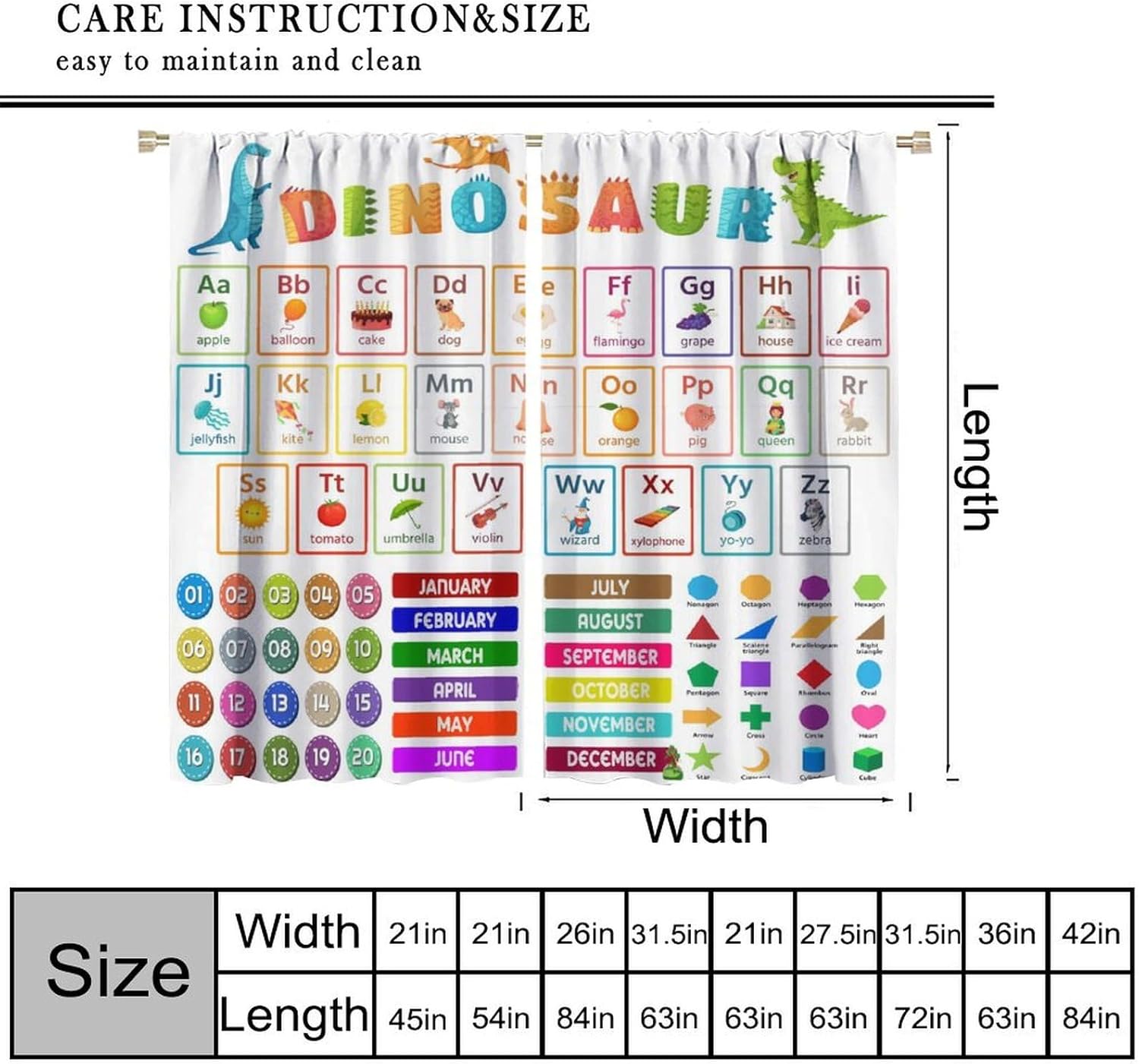 Dinosaur Curtains Children Cartoon Dinosaur Boy Baby Bedroom Rod Decoration Kindergarten Children Cute Wild Animal Art Print Living Room Playroom Curtain Fabric 52x84 Inch