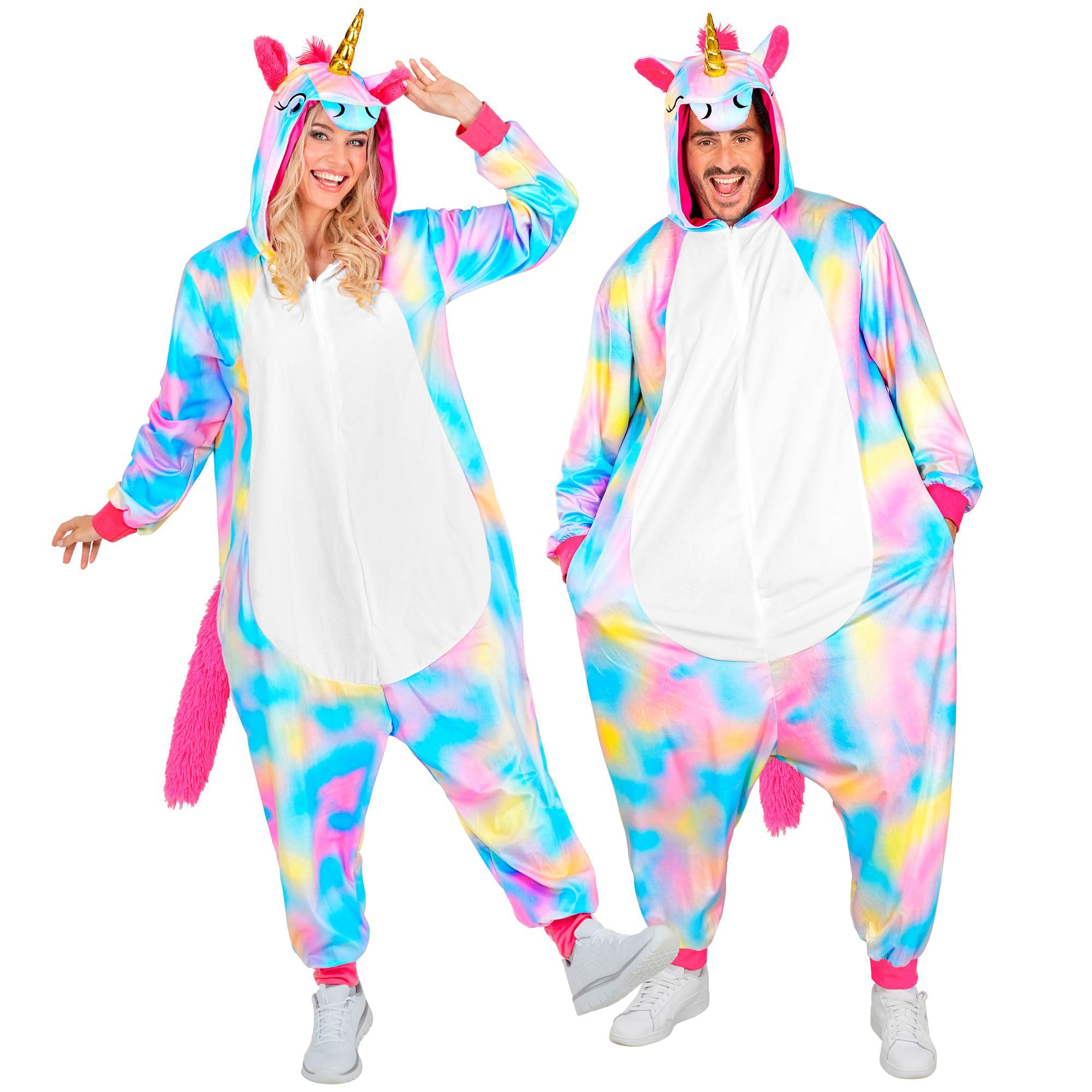 W WIDMANN MILANO Party Fashion - Unicorn Jumpsuit for Adults, Colourful Plush Jumpsuit with Hood, Animal Costume for Carnival