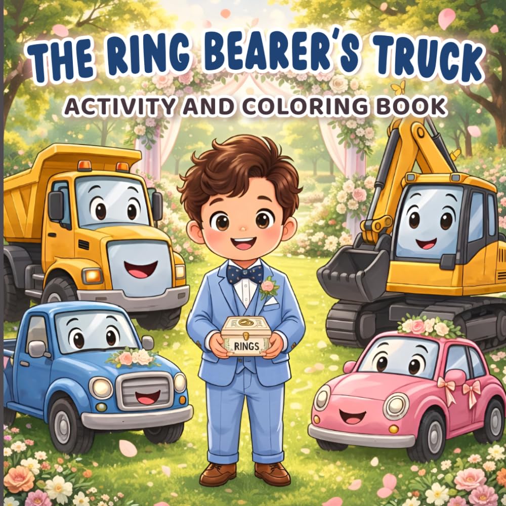The Ring Bearer's Truck Activity and Coloring Book: A Fun Wedding Keepsake Gift for Boys Ages 2-8. Cute Vehicles, Mazes, Puzzles, I Spy, and Ring Security Certificate!