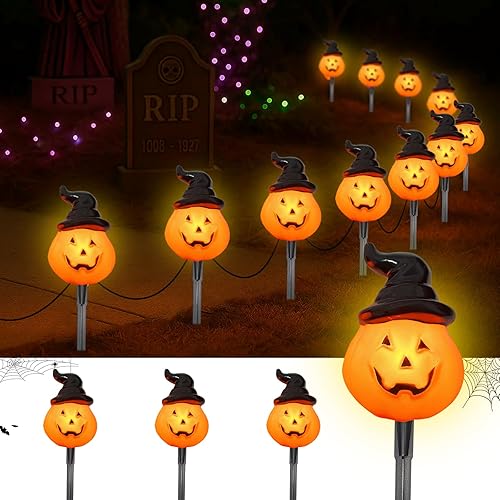 Miniatura 14 de Luces de camino de Halloween para exteriores, paquete de 10 luces de estaca para decoración de fiesta de Halloween con bombillas C9 transparentes