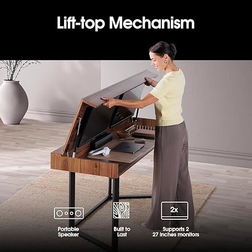 Miniatura 4 de Transformer Table - Mesa de comedor para computadora, oficina de trabajo desde casa, escritorio de juegos, escritorio de estudio, muebles que marrón