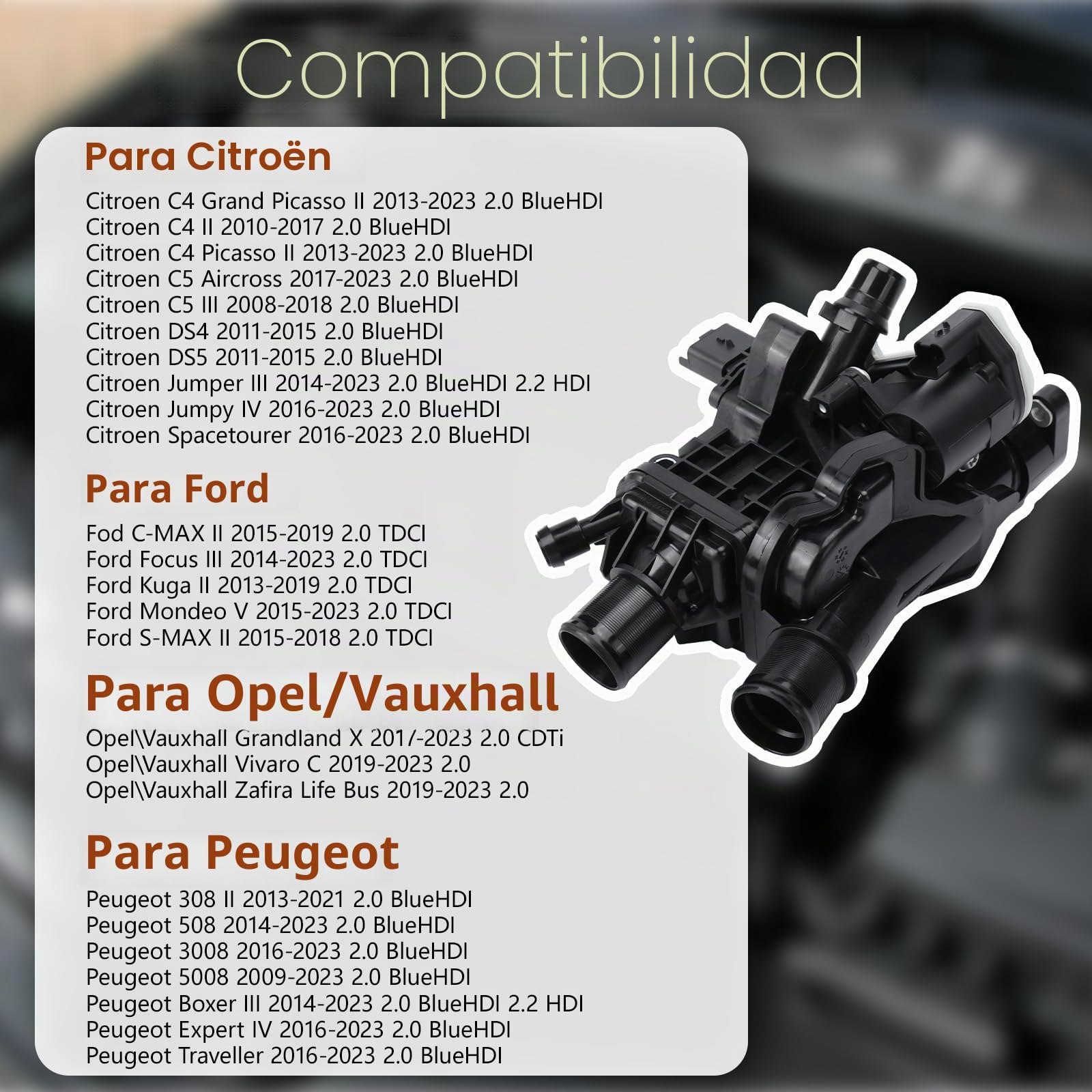 9849443980 Carcasa de termostato para Peugeot 508 Citroën C4 II C5 III, Termostato Refrigerante para Peugeot 308 3008 5008 DS4 Expert IV, Carcasa Termostato, 9849443980 9804160380