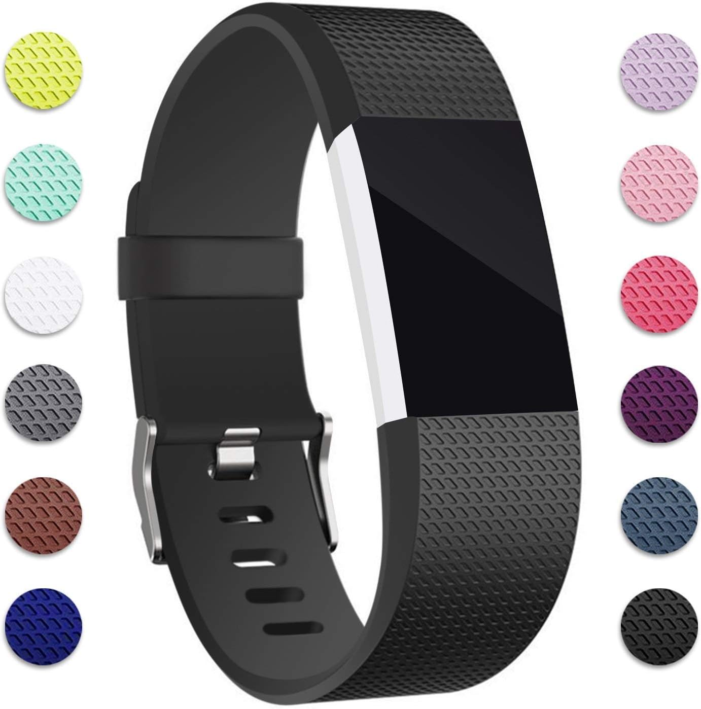 Hotodeal Band Compatible with Fitbit Charge 2 Band, Classic Soft TPU Adjustable Replacement Bands Fitness Sport Strap,Black Large
