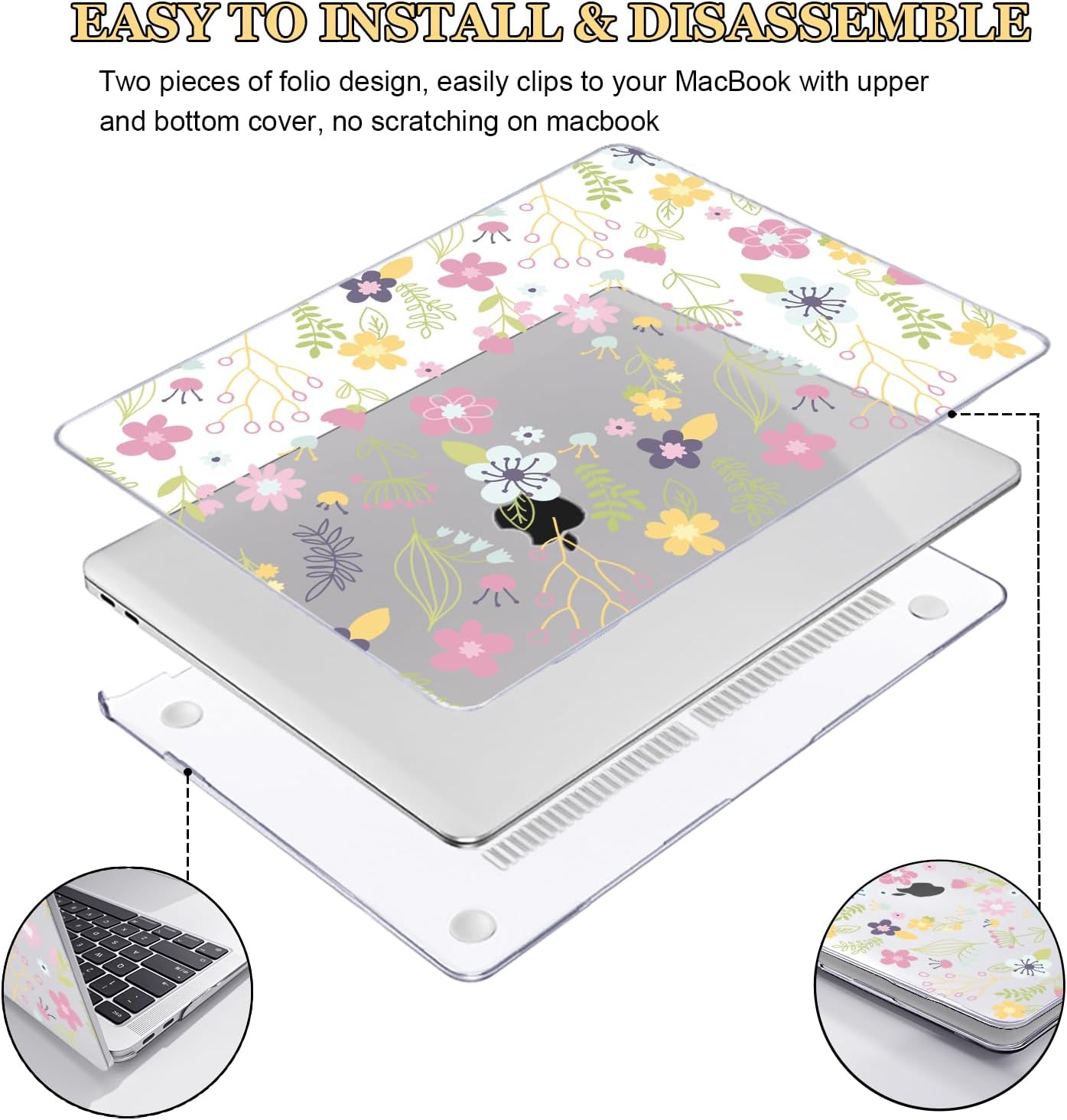 for MacBook Air 13 inch Case 2021 2020 2019 2018 Releas A2337 M1 A2179 A1932, Printed Pattern Plastic Hard Shell Case Keyboard Cover Screen Film for Mac Air M1 13.3 Touch ID, Pink Flowers L211