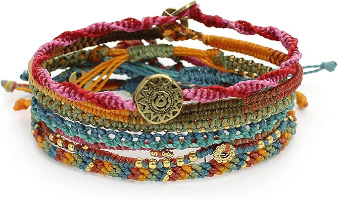 Wakami Earth Charm Bracelet Stack | Braided Beaded Stackable Bracelets for Women | Waterproof Fair Trade Handmade Boho Jewelry for Women and Men