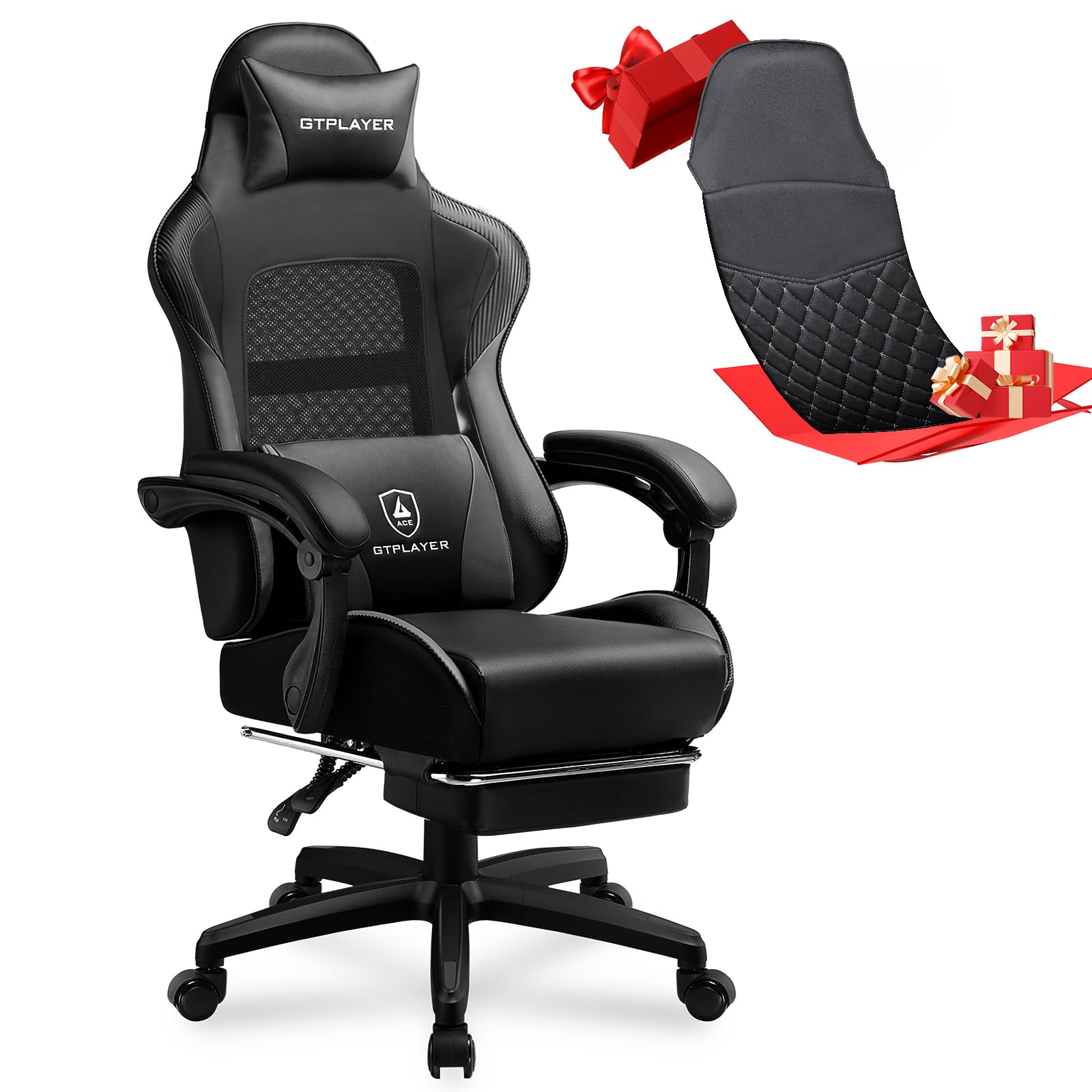 GTPLAYER Gaming Chair, High Back Computer Gaming Chair with Footrest, Ergonomic Height Adjustable Office Chair with Removable Cover and Lumbar Support