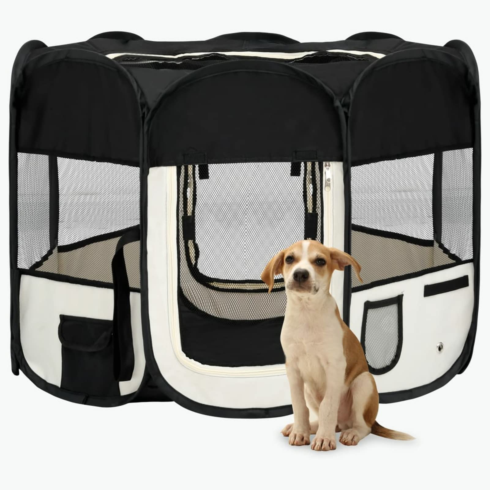 Recinto per Cani Box per Cani Recinto Cani Box per Cani da Esterno Recinzione per Cani Box per Cani Pieghevole con Borsa Trasporto Nero 90x90x58 cm