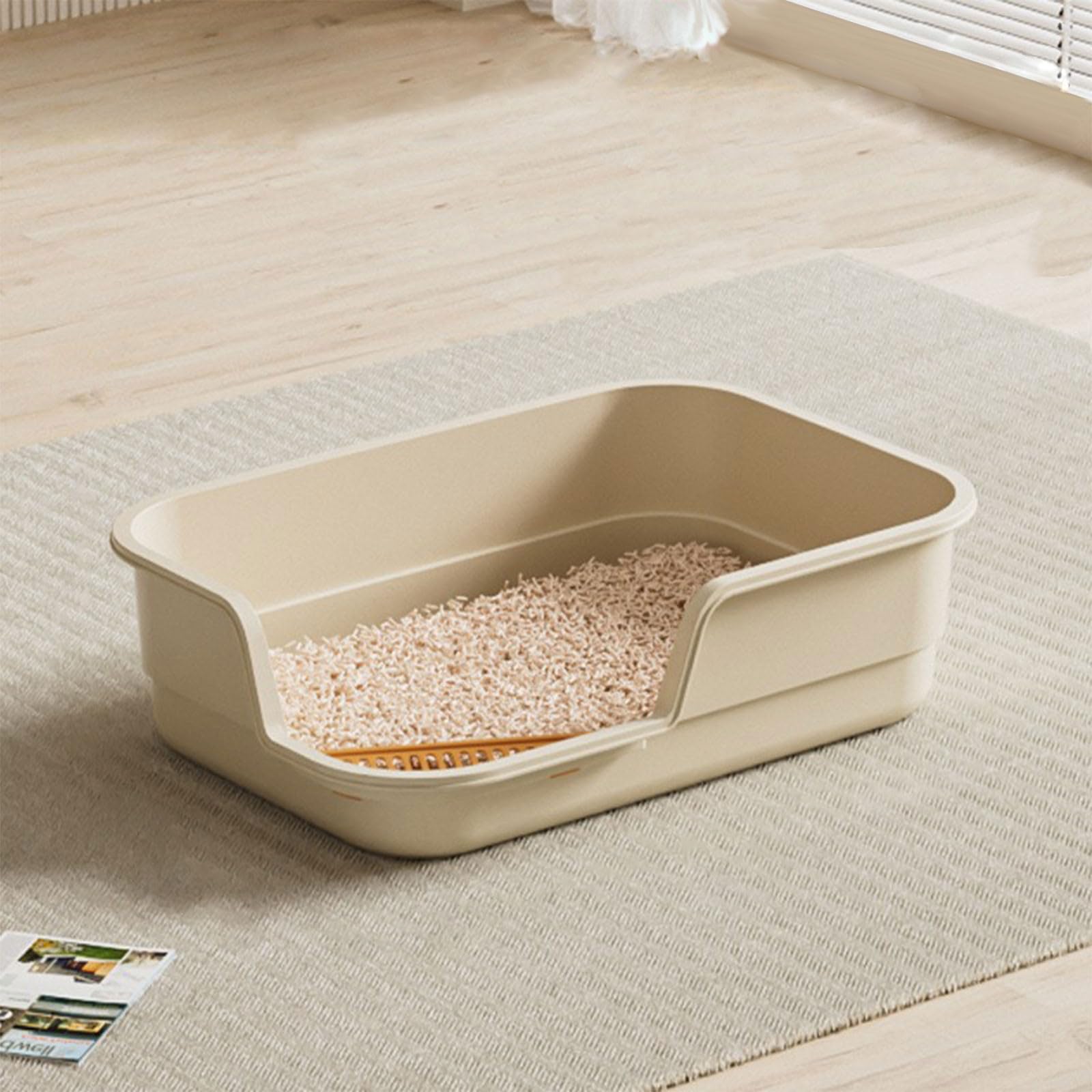 Semi Enclosed Cat Litter Trays with High Sides Large Open Top,Adult Cats Kitten Pan Rabbit Loo Deep Toilet Lowered Entry Step Easy Access Easy Clean Extra Large,Indoor Pet Potty (AA)