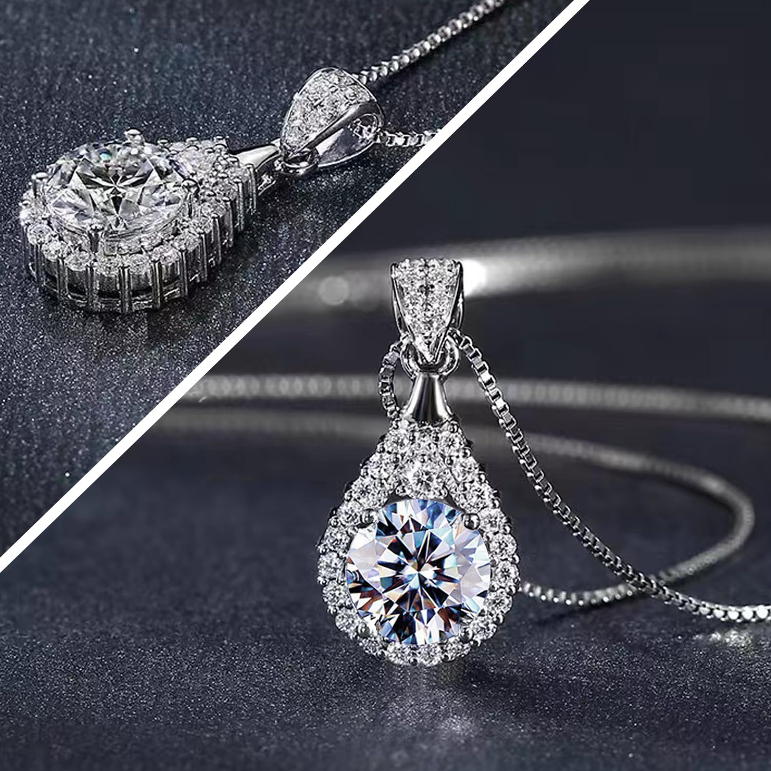 FEIKFEIZ Collana in moissanite da donna, pendente in diamante coltivato in laboratorio da 2 carati, placcata in rodio, collana d'argento con una sola gemma, con scatola regalo inclusa.