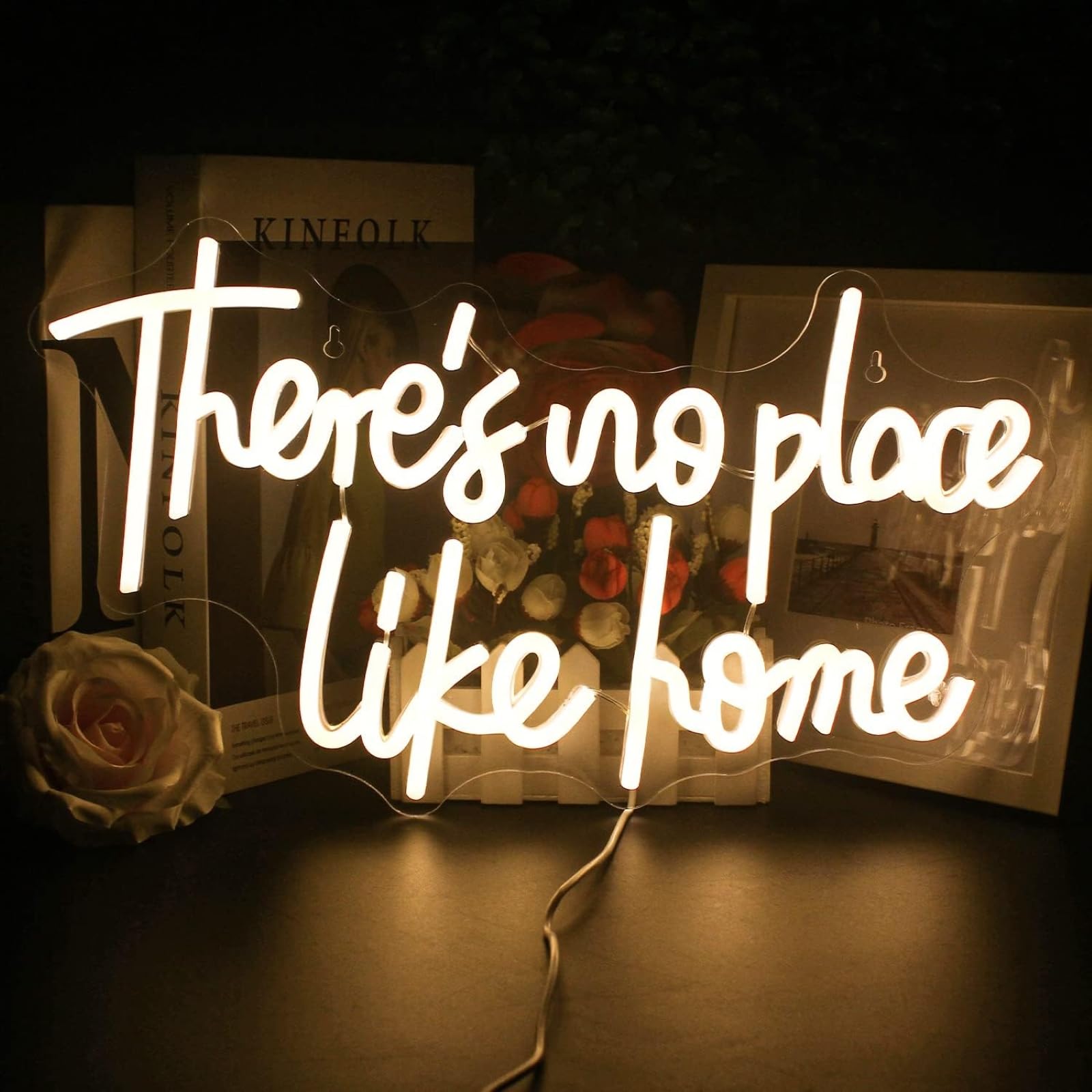 There's no Place like Home LED Neon Sign Warm White Letters Light Up Sign Dimmable for Bedroom Living Room Wall Decor Birthday Valentine Party Decoration