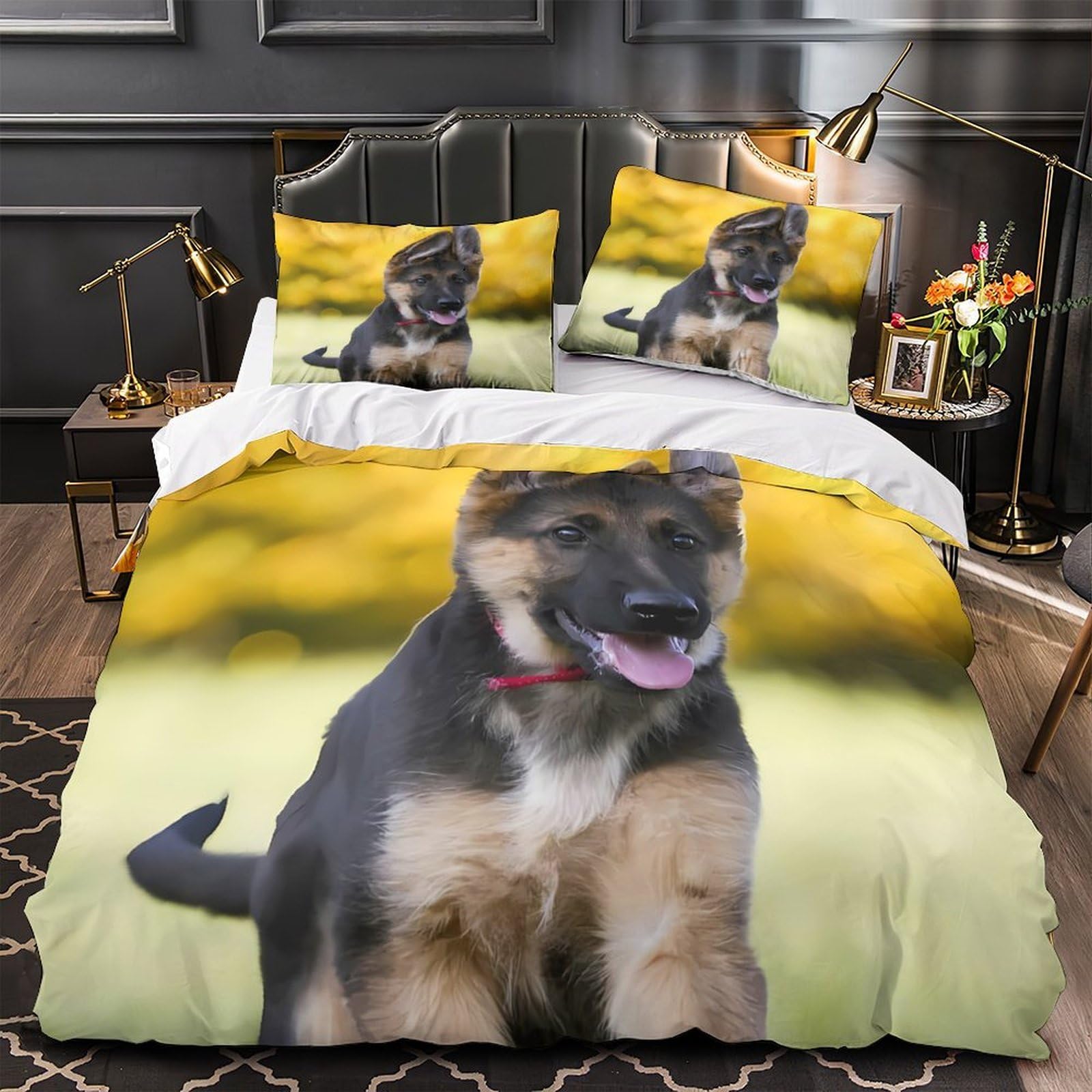 Drap de couette chiot berger allemand pour créer une ambiance cocooning dans la chambre