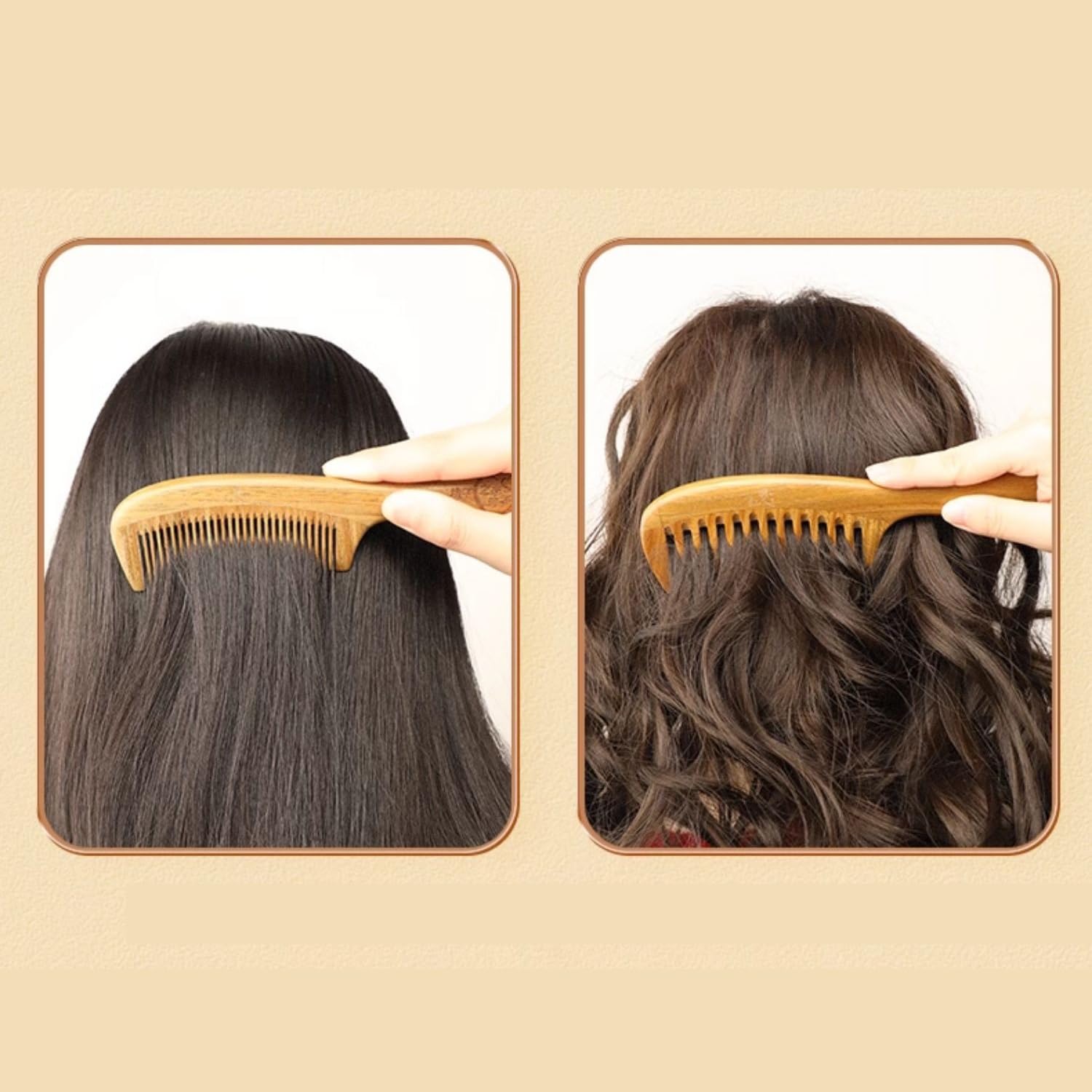 Peine de Madera Hecho a Mano, Peine de sándalo Verde antiestático con Mango, Peine de Madera desenredante para Cabello Rizado (Diente Ancho A)