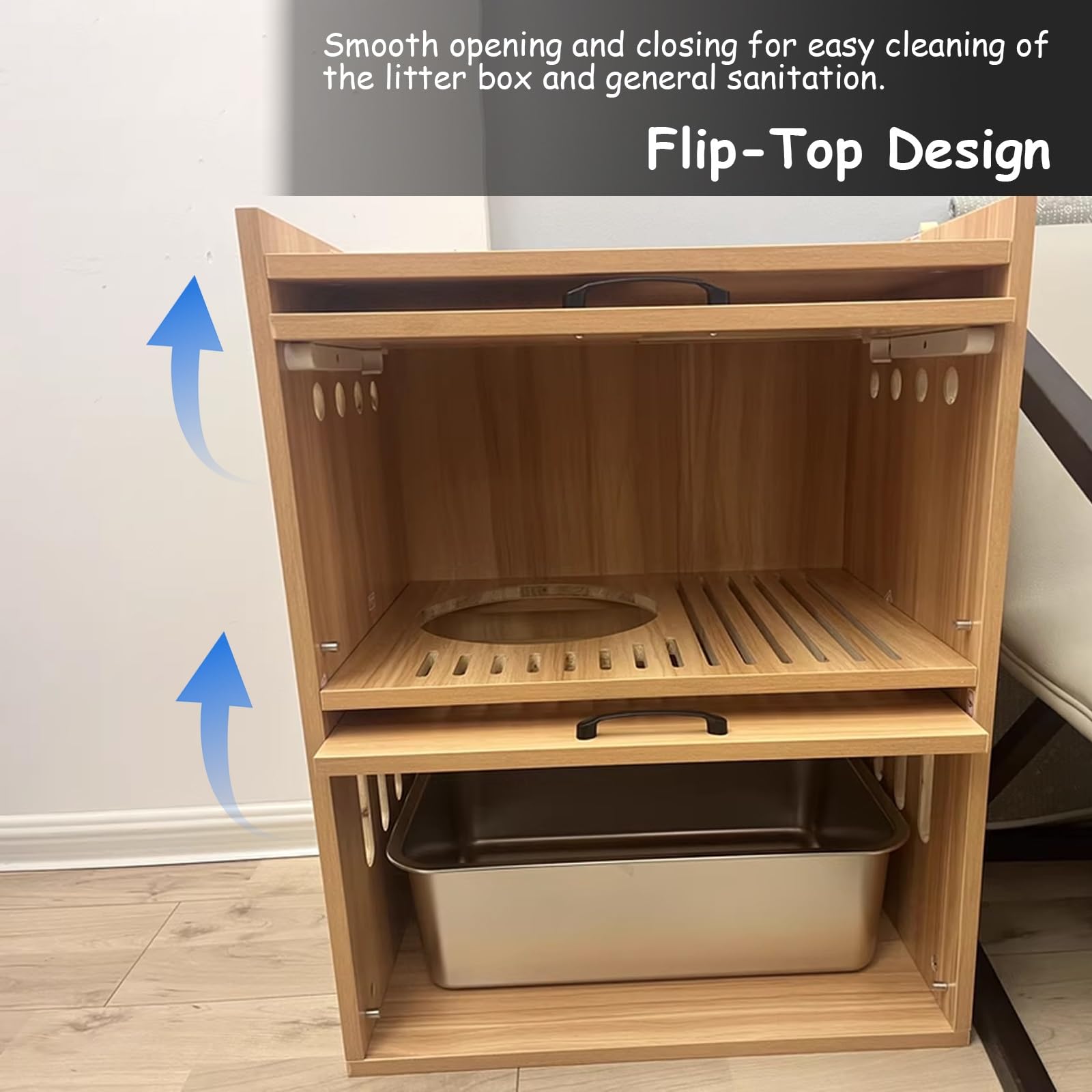 Katzenklo Schrank, 2-in-1-Katzenhaus aus Holz for den Innenbereich mit Katzenstreu-Abflussdesign, for Wohnzimmer, Schlafzimmer, Balkon