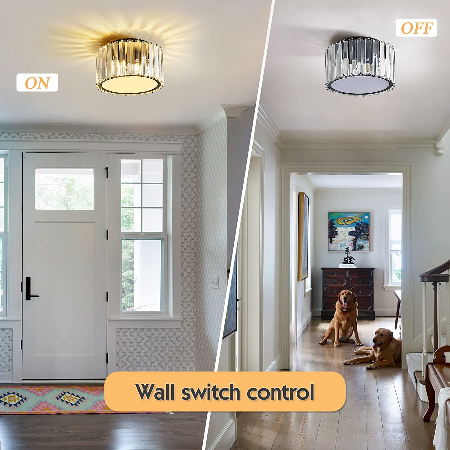 Modern Crystal Ceiling Light Fixture, BUXVRCS Mini Flush Mount Crystal Chandelier, H 5.89'' x W 8.66'' Small Crystal Ceiling Fixtures for Hallway Bedroom Bathroom G9 Socket (Black)