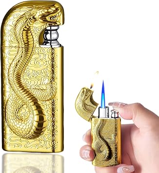 Torch Lighter, Lighters for Men, Windproof, Fancy, Funny, Relief Serpent Design Magic Dual Flame Lighter, Cool Jet Flame Butane Lighter, Gift for Men Gold