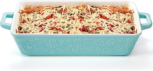 Miniatura 5 de Okllen Juego de 3 cazuelas para horno, platos de cerámica para hornear con asas, sartén rectangular para lasaña para hornear, asar, gratinar, regalo