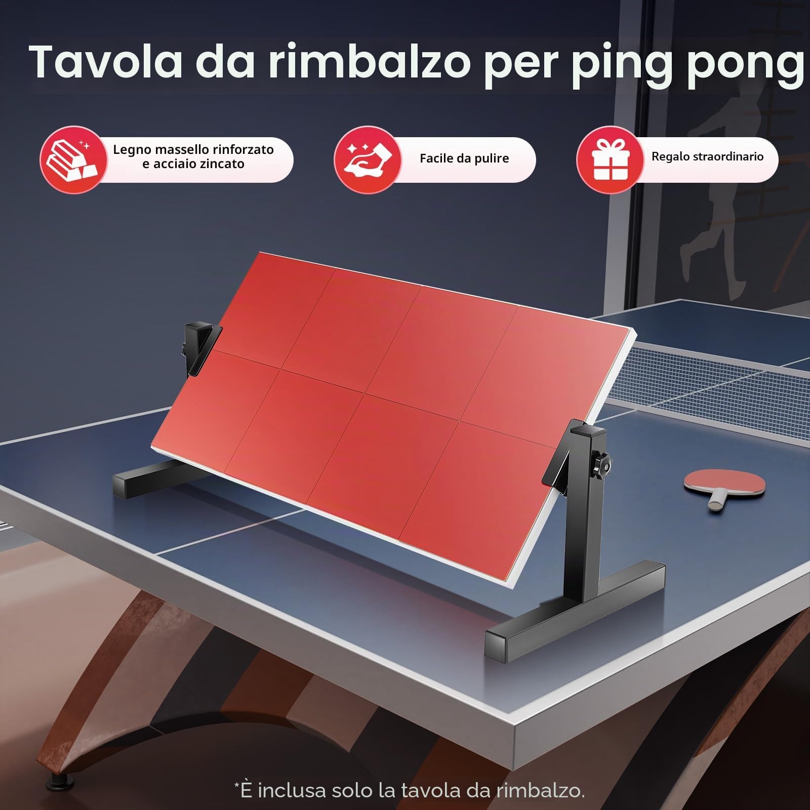 Tavola rimbalzante per ping pong, tavola di rimbalzo per ping-pong, con 8 gomme rosse, attrezzatura di auto-allenamento per palestra per interni ed esterni