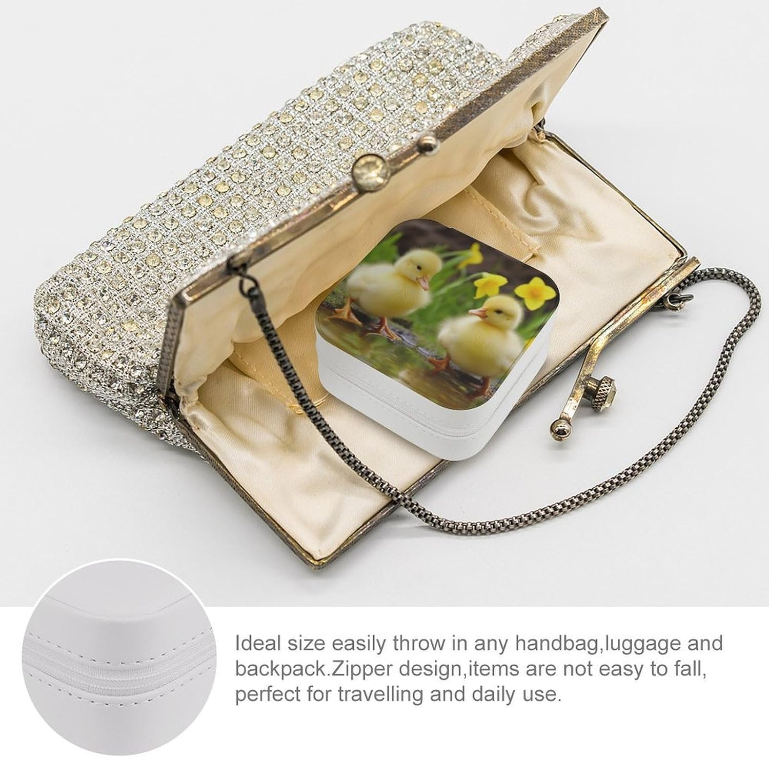 Cute Baby Ducks Jewelry Box PU Leather Travel Jewelry Case Ring Storage Box Portable Trinket Storage Case Trinket Organizer Boxes Small Jewelry Storage Organizer for Women image 3