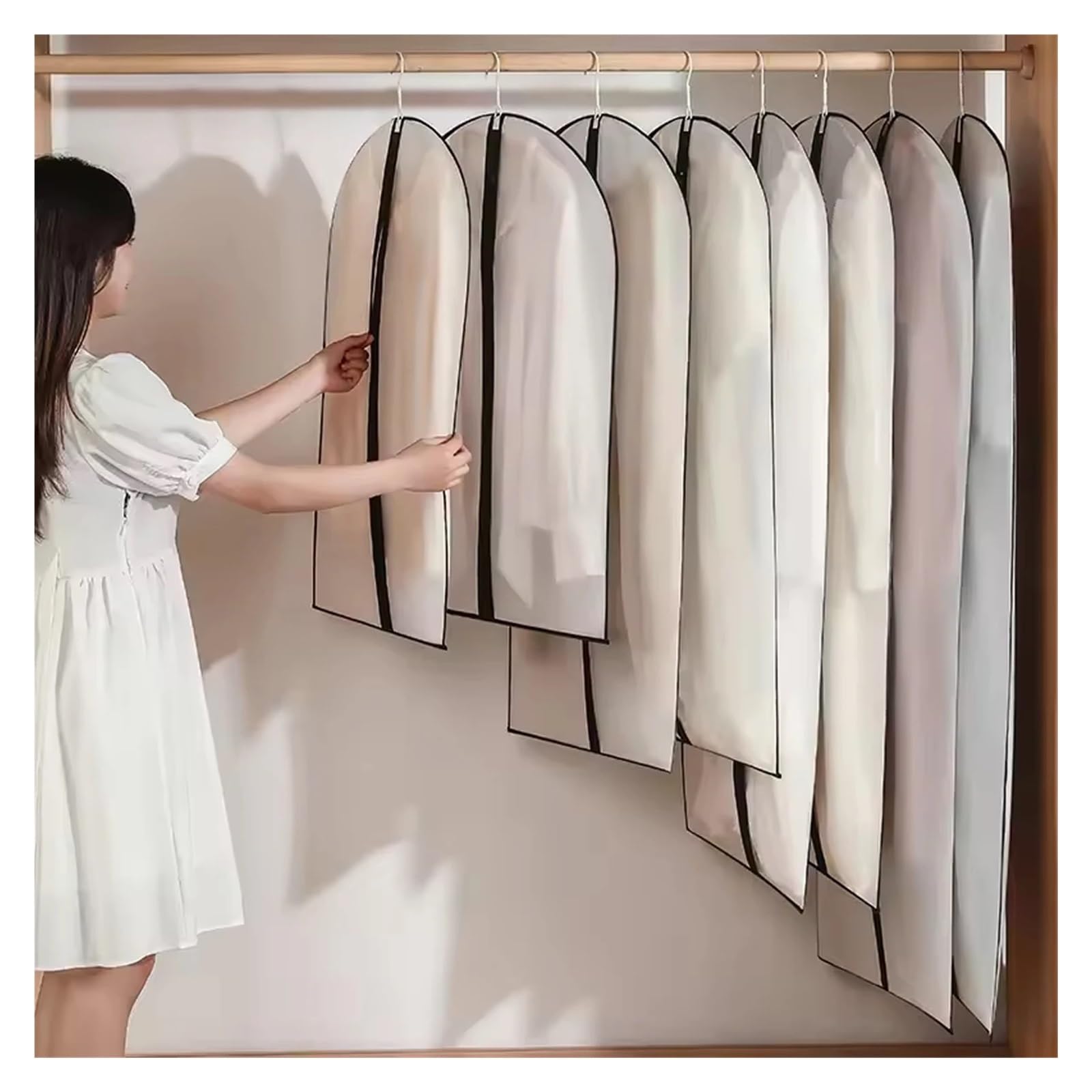 fundas para ropa 3Pcs Transparent Dust Cover For Clothes, Hanger With Zipper, Waterproof, Coat, Suit, Dress, Organizer(S)