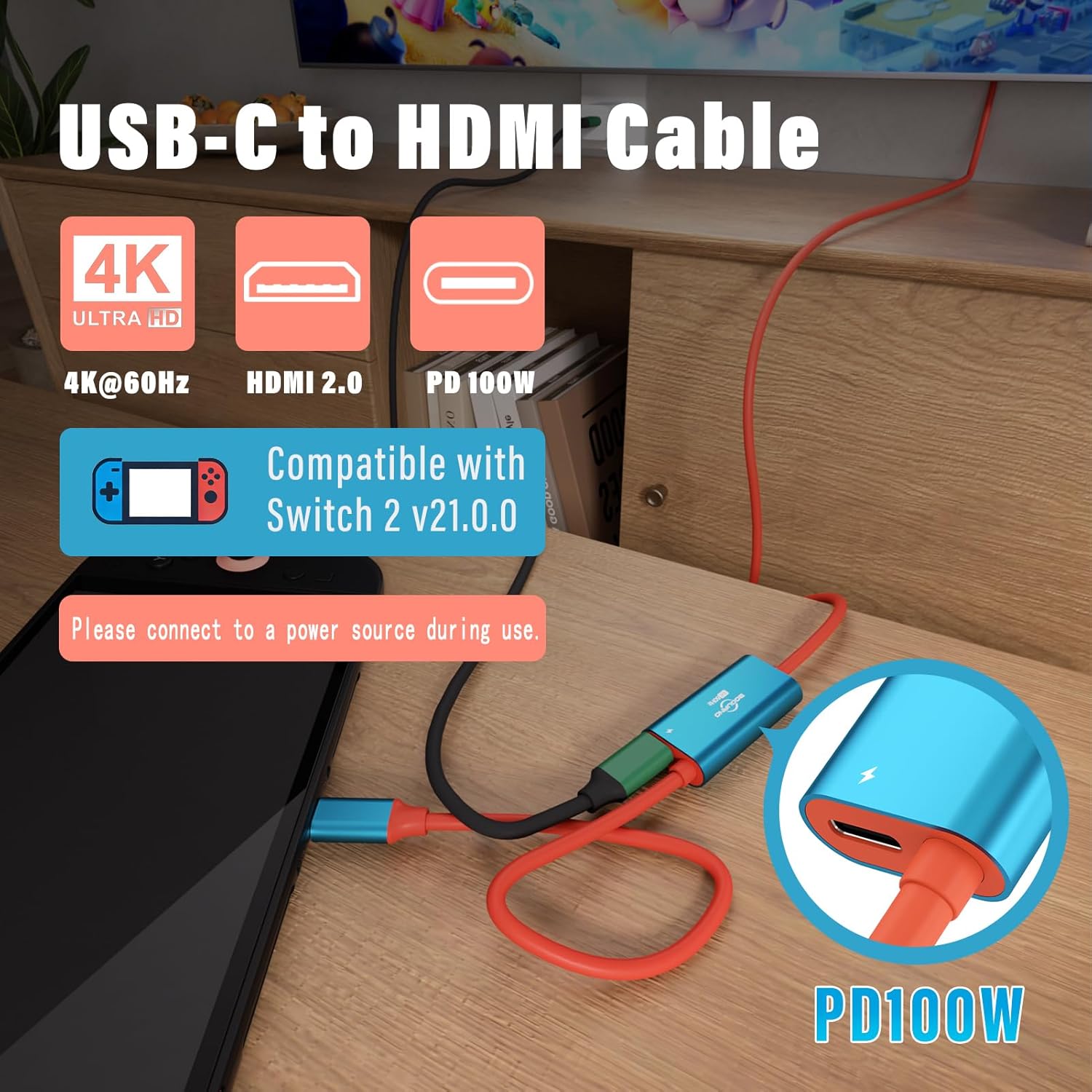 Switch 2 Dock Portable TV Docking Station Compatible with Nintendo Switch / Switch2 / Steam deck / ROG Ally X USB-C to HDMI Cable 4K@60HZ / HDMI 2.0 / USB3.0 5Gbps / PD3.0 100W TV Dock Station (S2CA) - Image 2