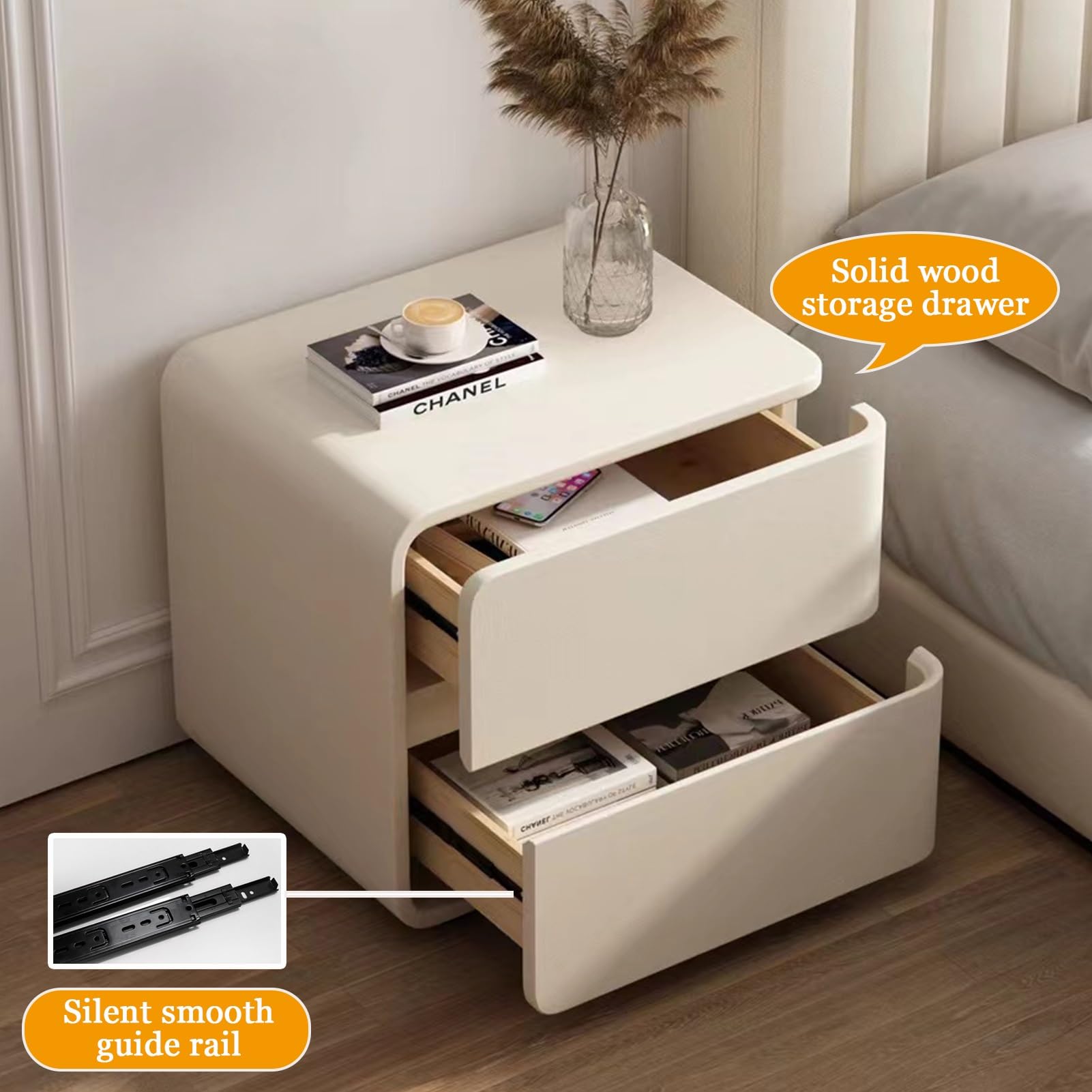 WOLTU Comodino 2 Cassetti Tavolino Rettangolare In Legno Per Camera Da Letto 51917387