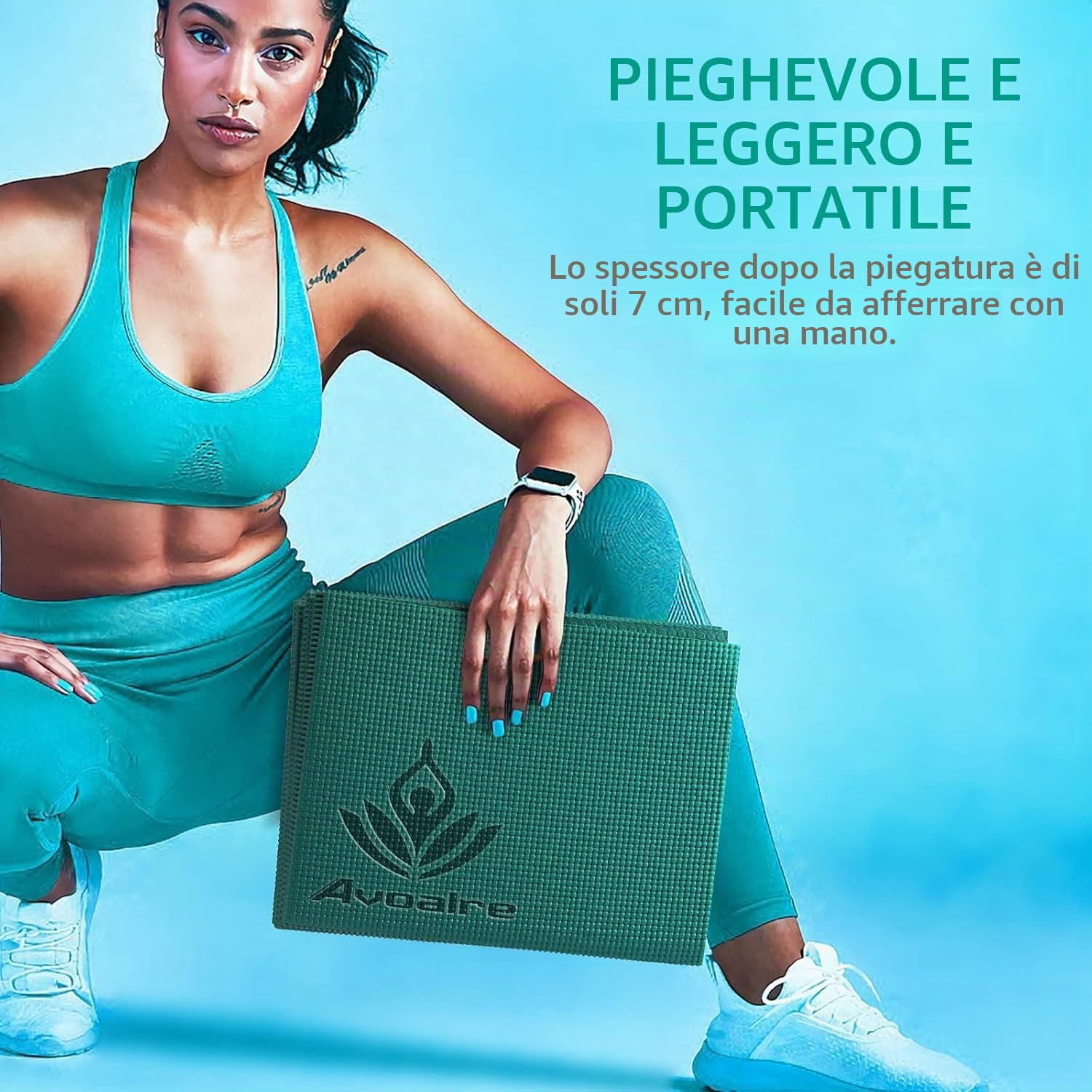 Avoalre Tappetino Yoga Antiscivolo Pieghevole, Tappetino Yoga da Viaggio Portatile in PVC Spesso 5mm Impermeabile per Fitness Esercizio Pilates Sport, 173x61CM
