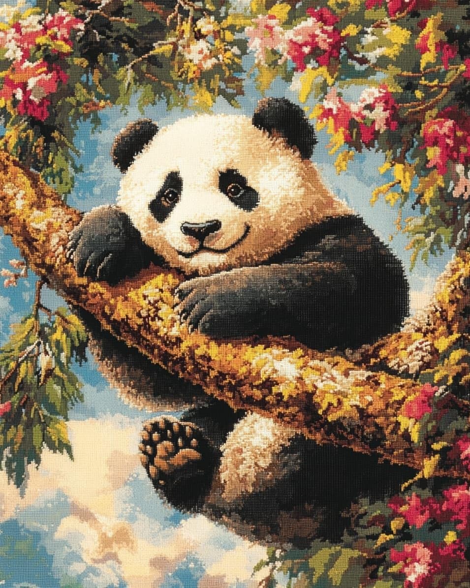WallustrioaW 11CT Cross Stitch Kit,Animal Panda,Cross Stitch Kit for Adult Beginners,Full Line DIY Cross Stitch Stitching for Home Decor,16x20in