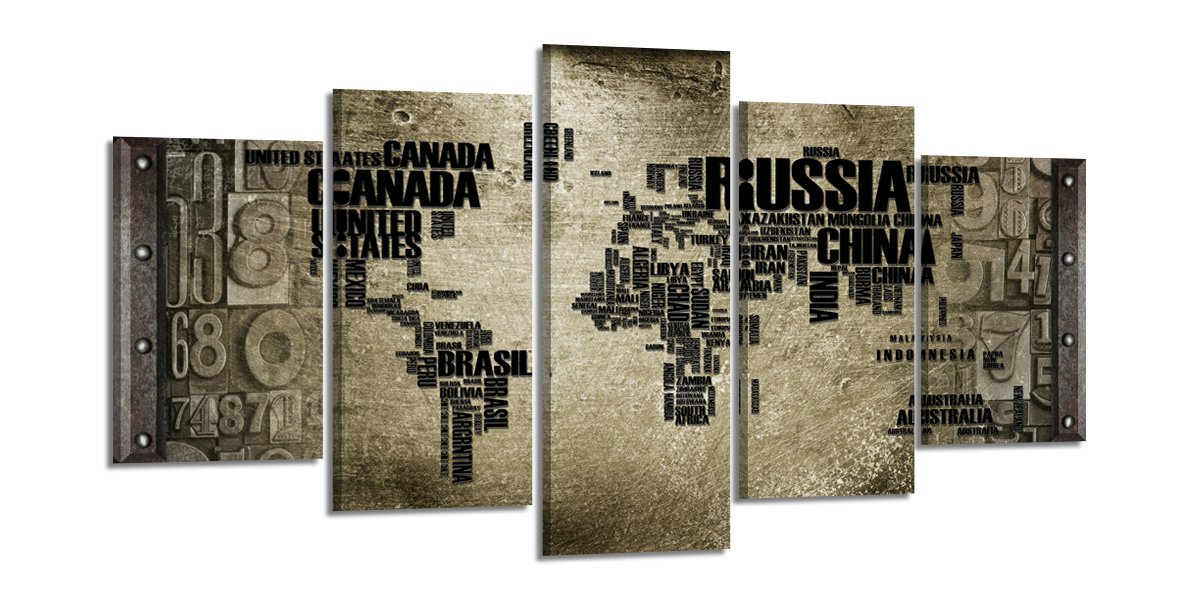 Visario Artnr 6321 - Quadro su tela, motivo: mappa del mondo, 200 x 100 cm