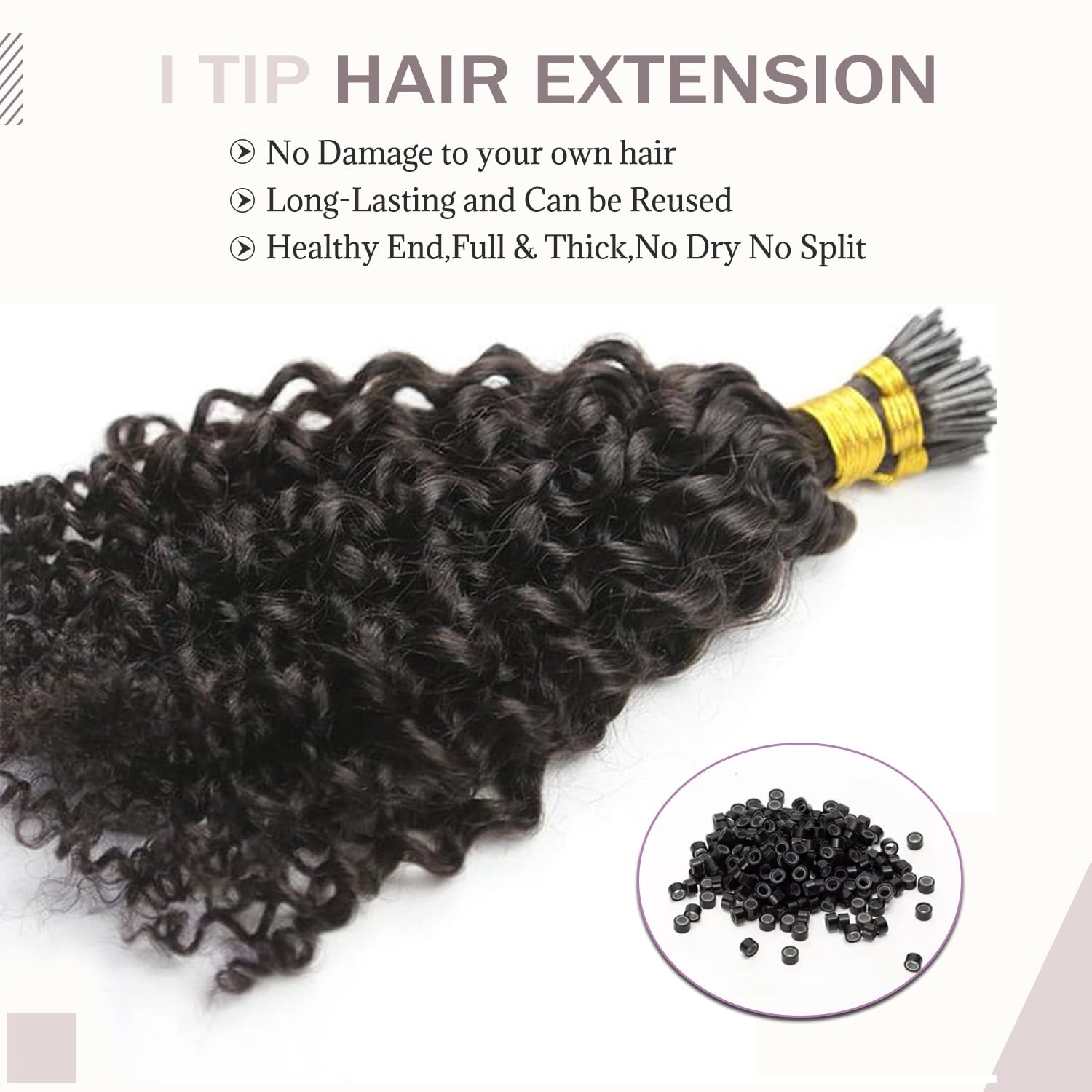 Photo 1 of Water Wave I Tip Hair Extensions Brazilian Human Hair for Women Remy Stick Tip Hair Extension 22 Inch 1g/stand 50g Pre Bonded Microlink I Tip Human Hair Extensions Curly Kenratin Hair Bundles