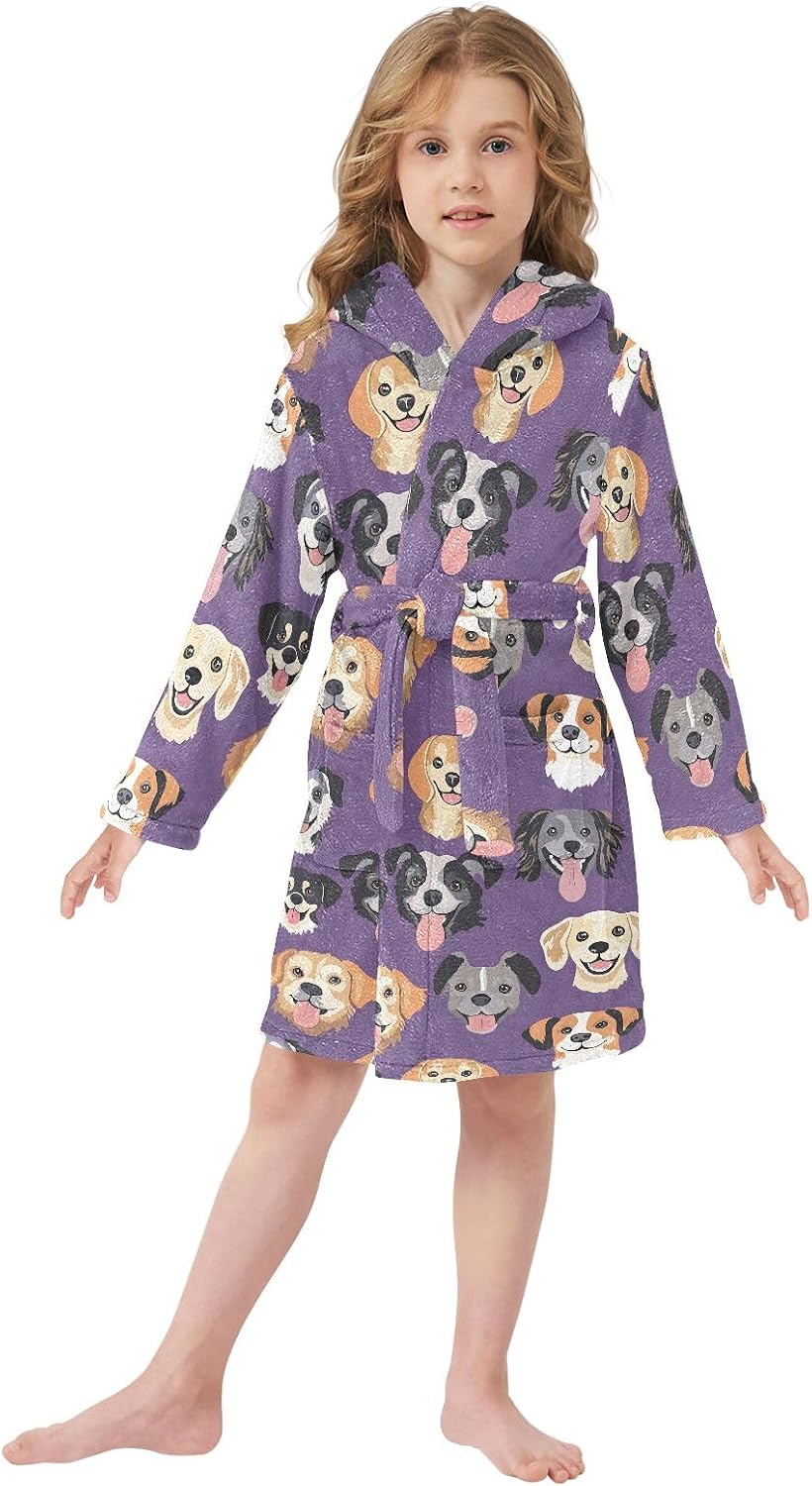 Various Cute Dog Pattern Toddler Hooded Bathrobe for Boys Girls Soft Plush Bath Towel Robe 2-12 Years