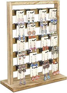 Ikee Design Wooden Jewelry Display Rack with 20 Removable Metal Hooks, Earring Card Display