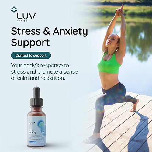 Miniatura 3 de LUV Zen Drops gotas de apoyo para la ansiedad y el estrés con glicinato de magnesio, vitamina D3, melisa, manzanilla, azafrán, L-teanina. Keto,
