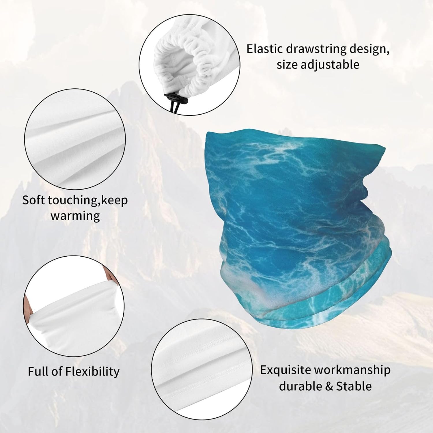 Neck Warmer Winter, Tropical Ocean Beach Theme Print For Cold Weather Winter Face Mask,Thick Warm Neck Gaiter Face Scarf,For Men Women Skiing Cycling - With Rope