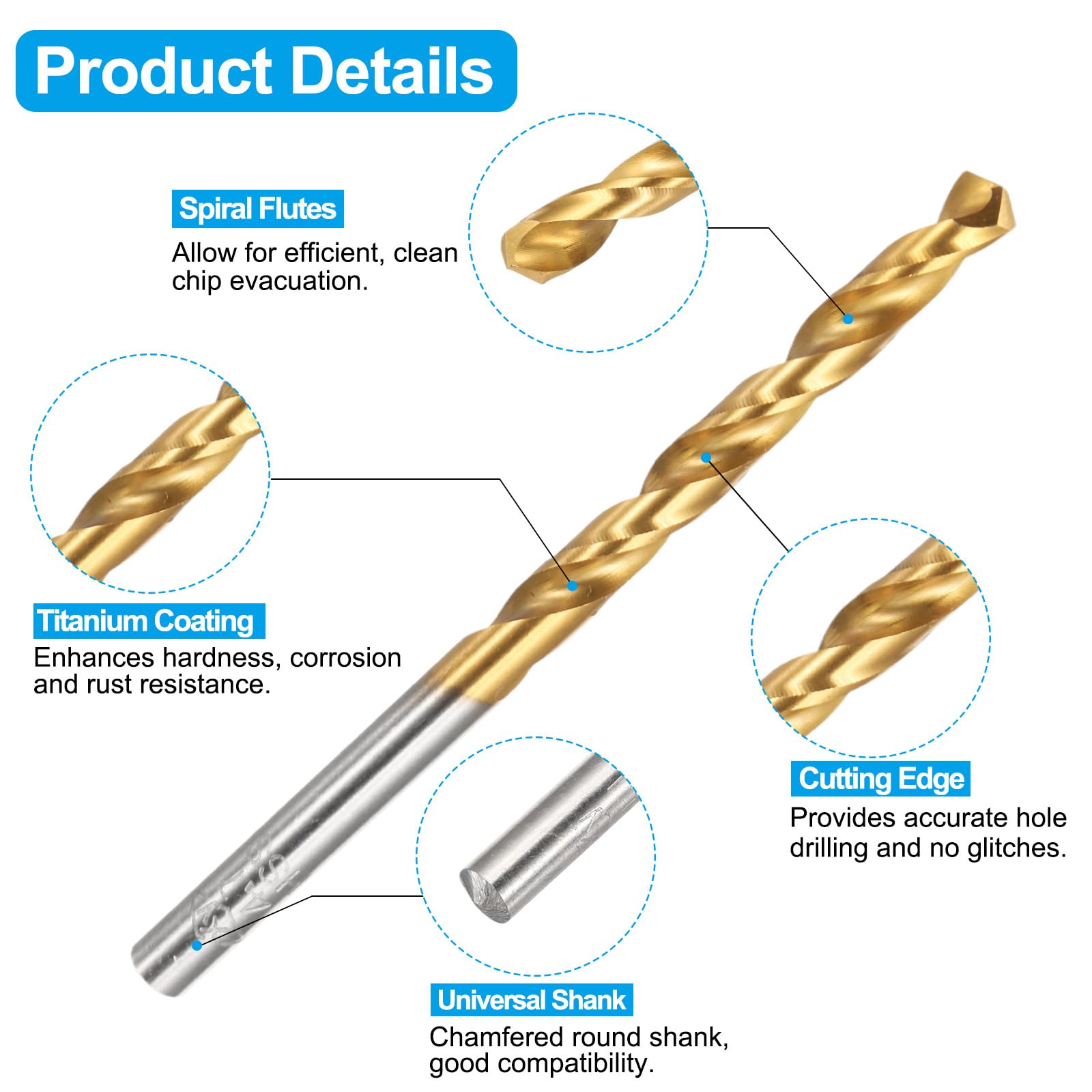Set di Maschi e Punte da Trapano, 1 Maschio filettato a scanalatura Dritta M6 x 1,25 e 1 Punta elicoidale da 4,7 mm, Kit di Utensili per Filettatura HSS-6542 Rivestiti in Titanio