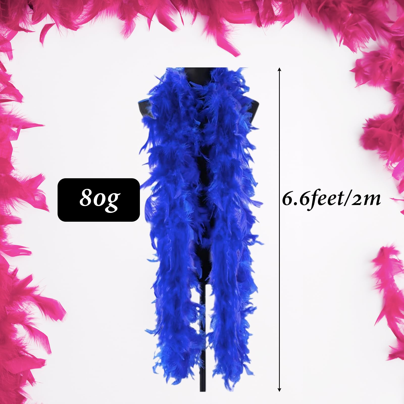 POPOYU Bleu Roi Boa en Plumes,2M/6.6ft Boa à Plumes Unisexe,80g Boa Plumes pour DIY Accessoire de Déguisement, Charleston Carnaval Fête Costumée, Décoration Halloween Noël Mariage Cosplay