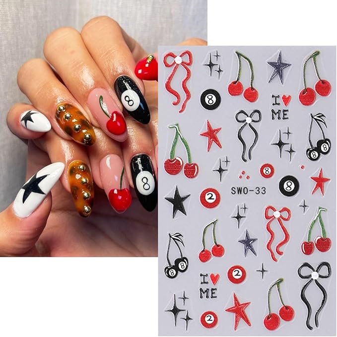 Cherry Blossom Nail Art: 5D Embossed Stickers for DIY Manicure