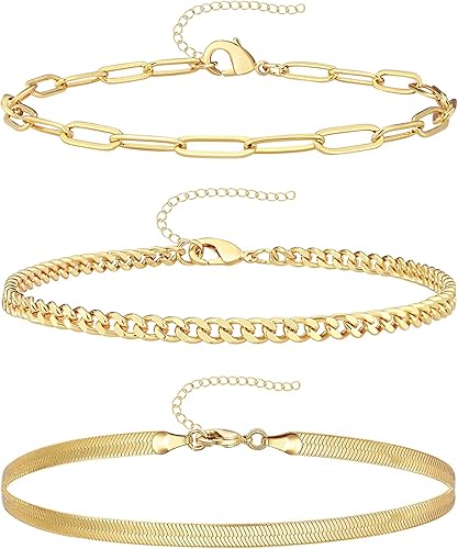 Gold Anklts for Women,14k Gold Plated Ankle Bracelets for Women, Waterproof Layered Cuban Figaro Link Chain Anklets Set Gold Anklets Jewelry Gift