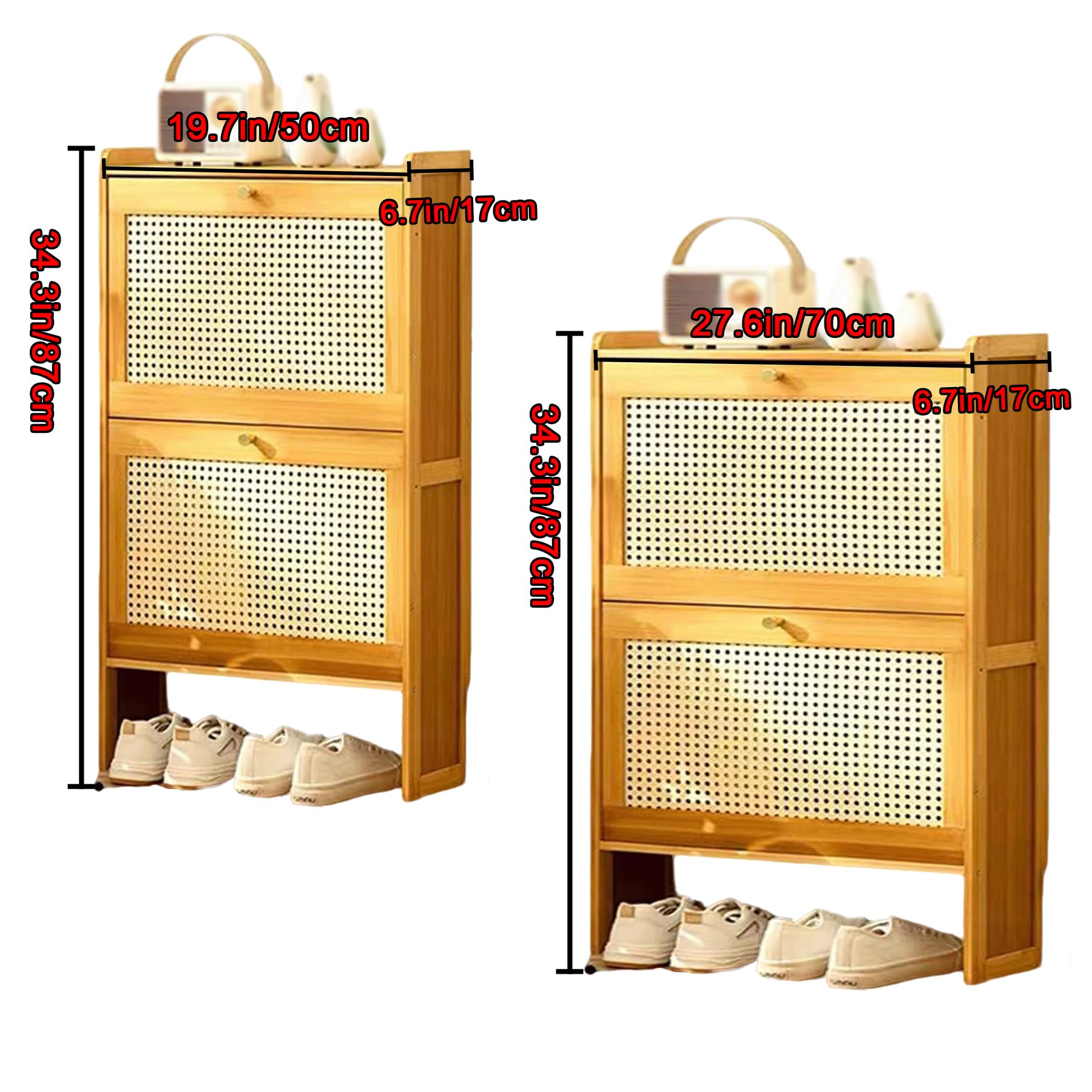 Armario para Zapatos De Bambú Fino con Puertas Abatibles Armario Independiente para Calzado 17cm Estrecho Y Delgado Independiente Almacenamiento Oculto para Entrada,Natural,70×17×87cm