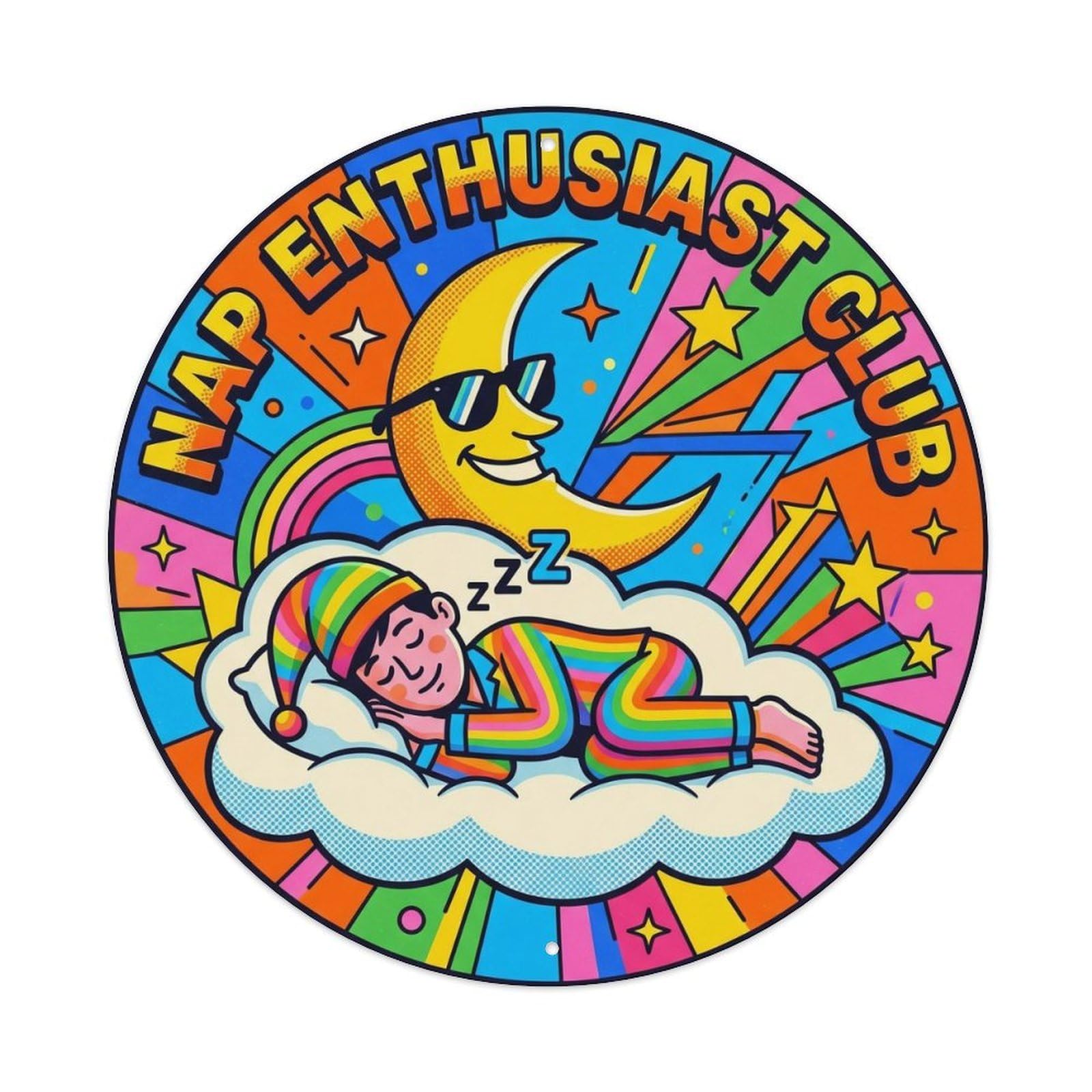 Olhnbad Style Nap Enthusiast Club Moon Cat 1960S Quote Metal Tin Sign