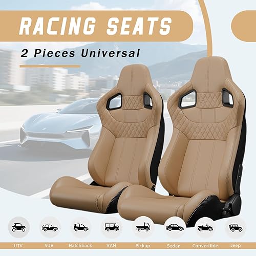 Miniatura 12 de 2 piezas de asientos universales de carreras con deslizadores de doble bloqueo, 1 par de asientos de cubo de cuero PVC con dos almohadas de Negro