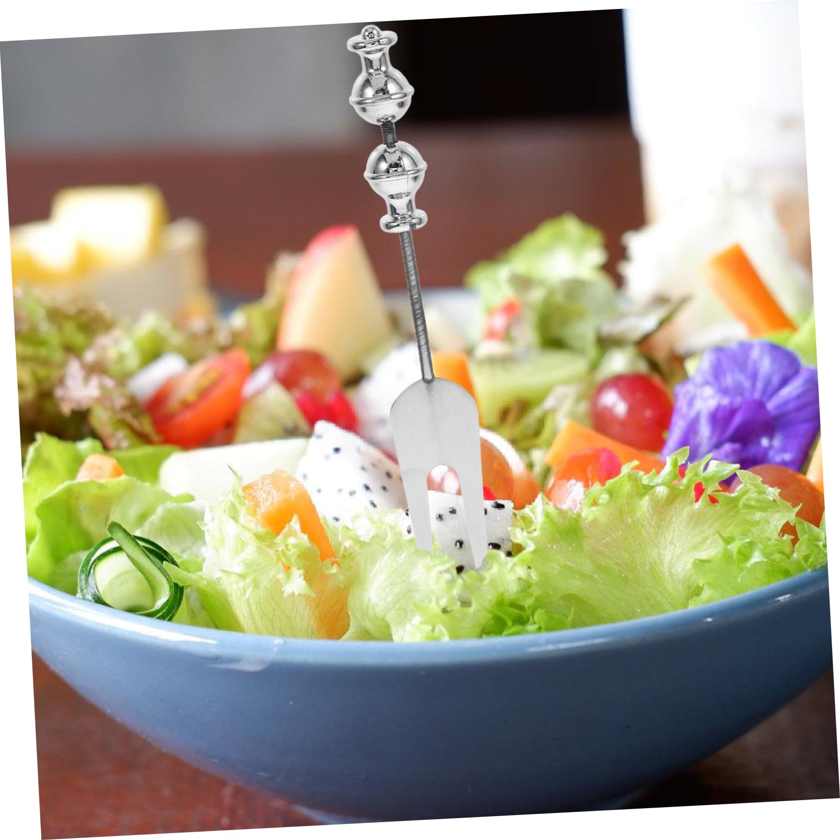 SOLUSTRE 4pcs Stainless Steel Serving Forks Beadable Fruit Forks Diy Decorative Dinnerware Elegant and Functional